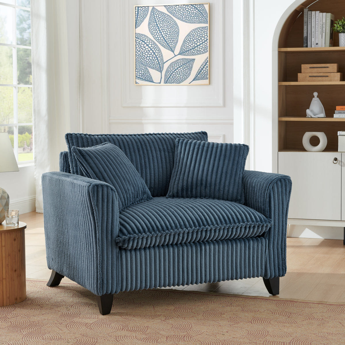 Blue Streamdale Blue Lazy Single Sofa Chair with Backrest and Cushion