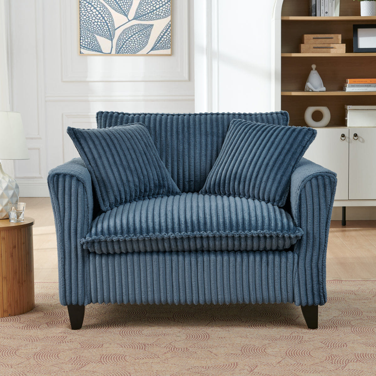 Blue Streamdale Blue Lazy Single Sofa Chair with Backrest and Cushion