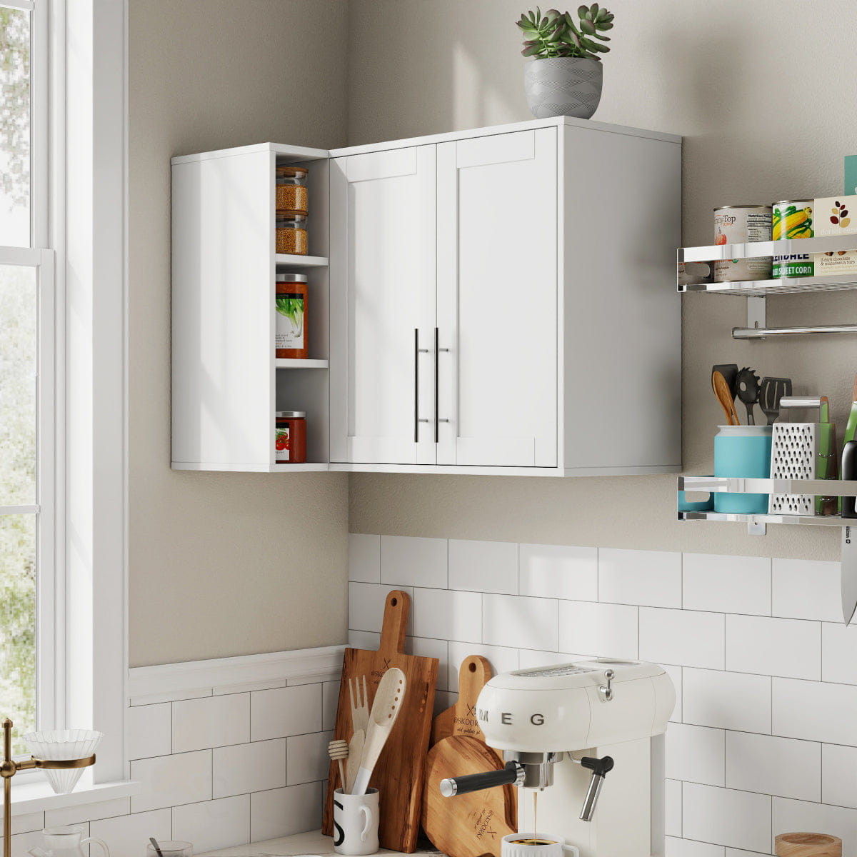 DOORS Streamdale L - Shaped Wall - Mounted Storage Cabinet with 2 Doors & 3 Shelves