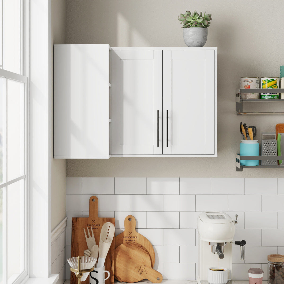 DOORS Streamdale L - Shaped Wall - Mounted Storage Cabinet with 2 Doors & 3 Shelves