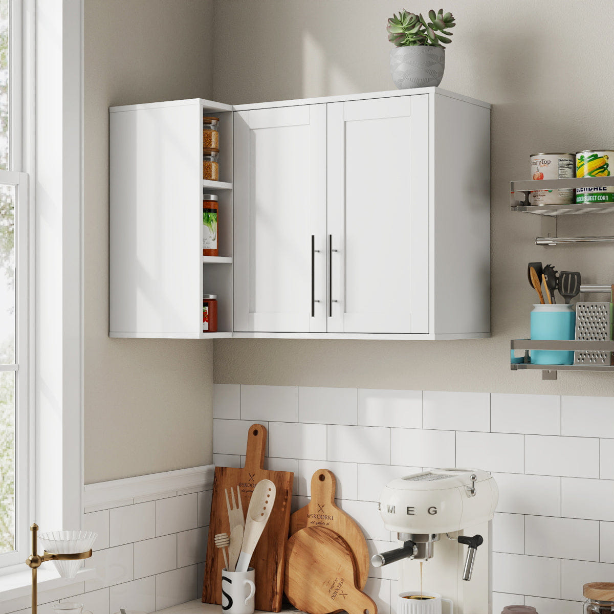 DOORS Streamdale L - Shaped Wall - Mounted Storage Cabinet with 2 Doors & 3 Shelves