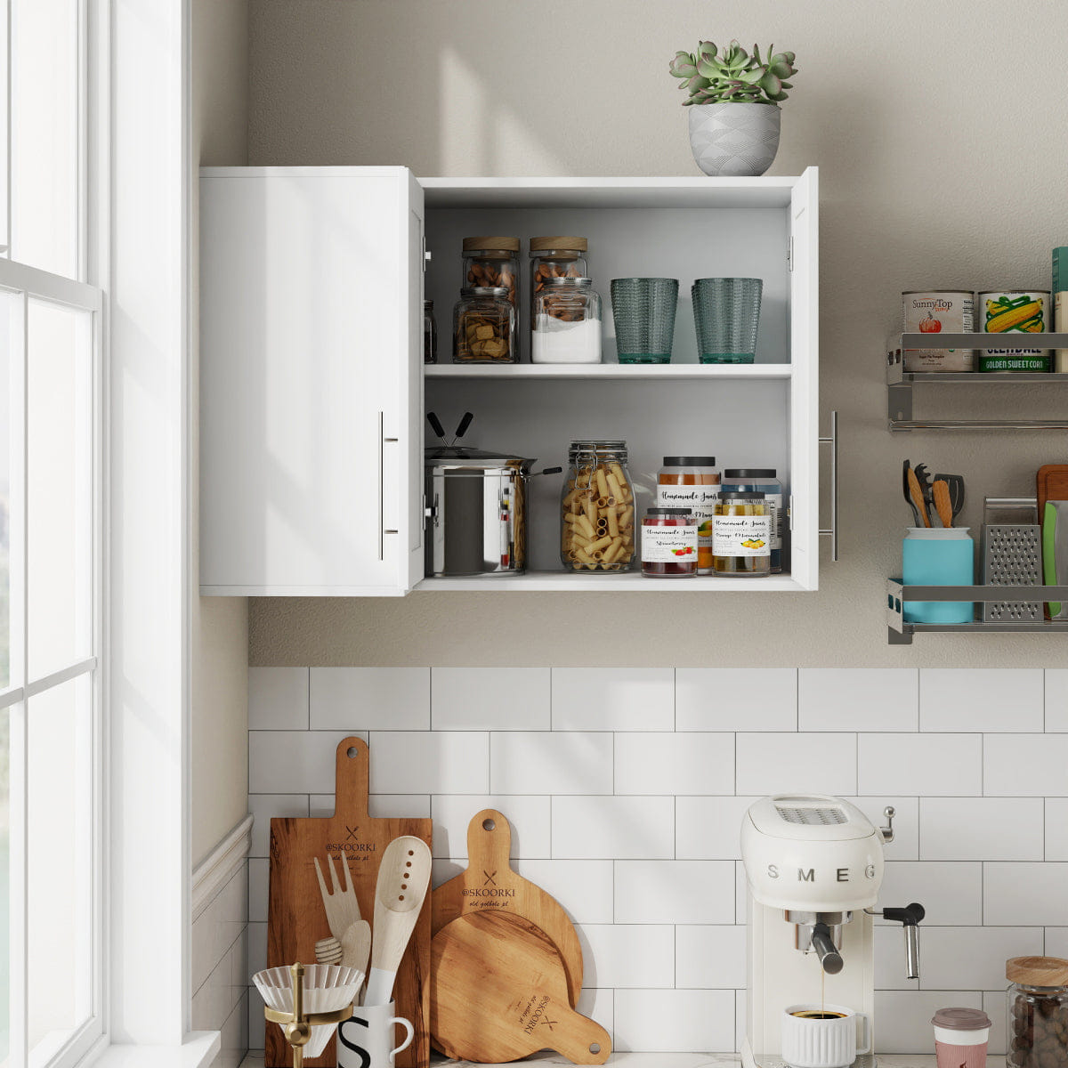 DOORS Streamdale L - Shaped Wall - Mounted Storage Cabinet with 2 Doors & 3 Shelves