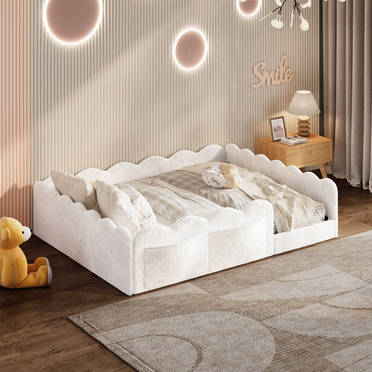 FLOOR Streamdale Full Size Upholstered Floor Bed, White