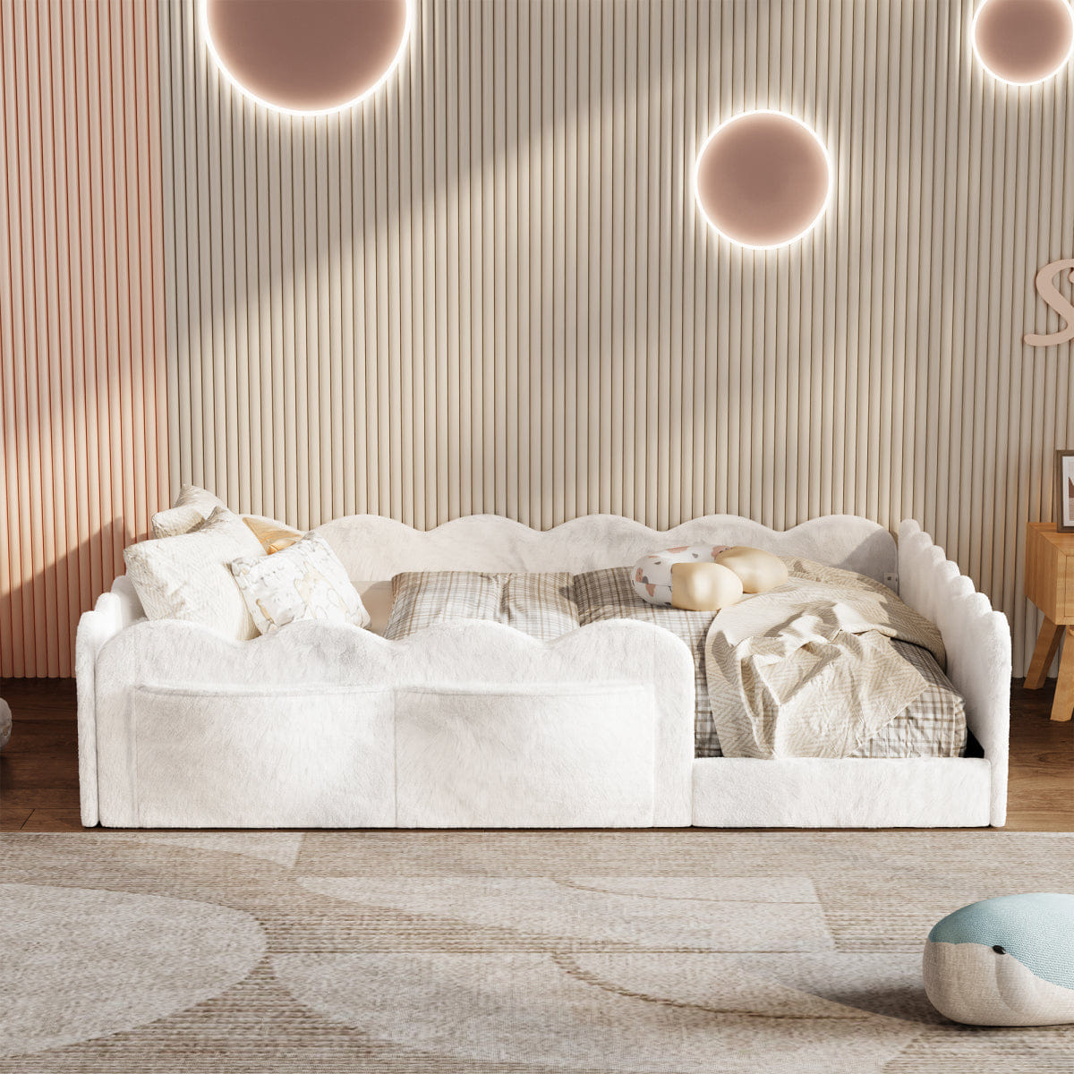 FLOOR Streamdale Full Size Upholstered Floor Bed, White