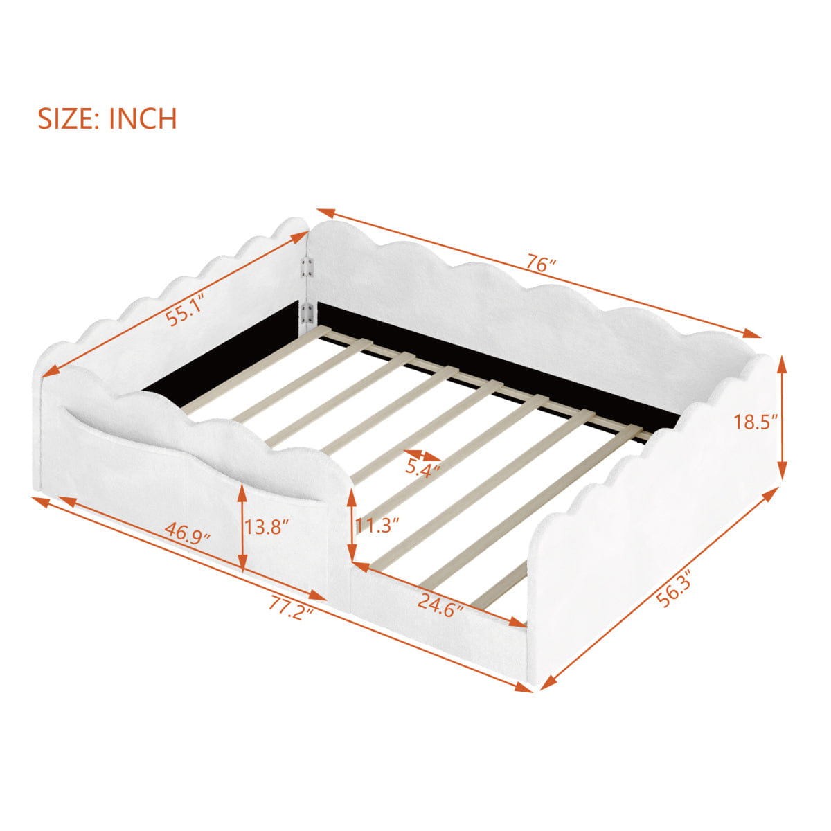 FLOOR Streamdale Full Size Upholstered Floor Bed, White