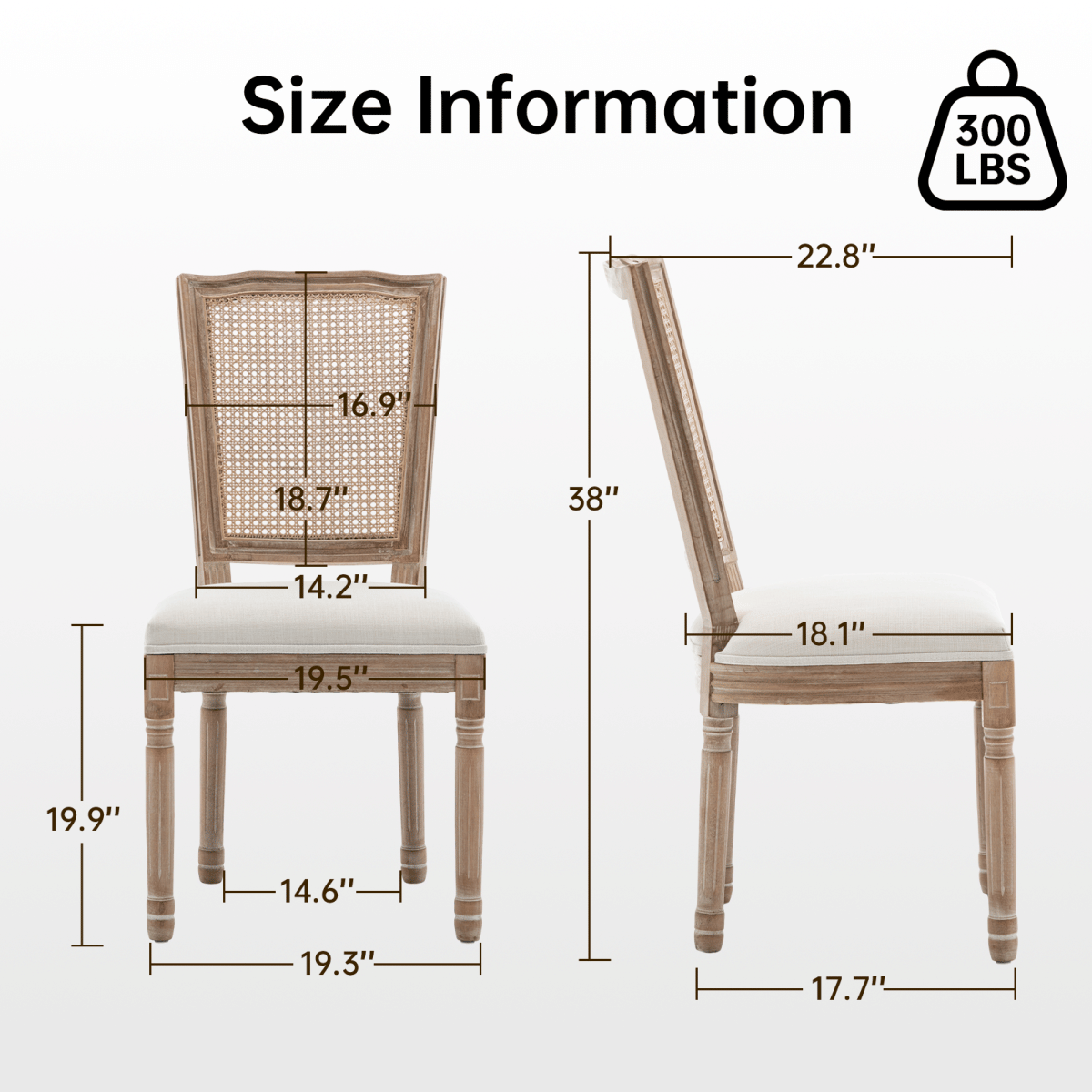 !SOLID Streamdale Farmhouse Solid Wood Dining Chairs, Beige Linen Cushion, Set of 2