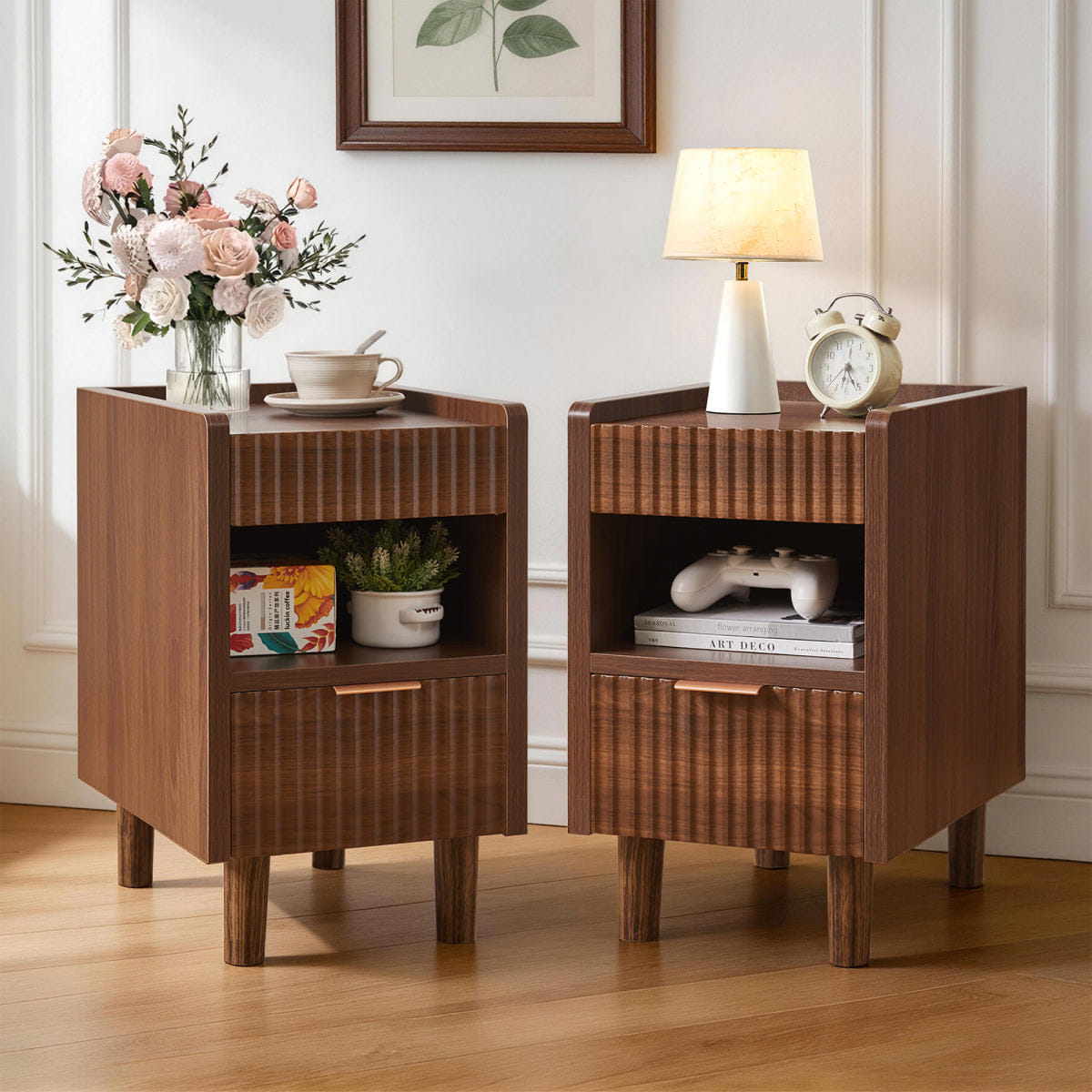 Drawer Streamdale Fluted Wood Nightstands with Drawer, 2 Pack Modern Bedside Tables