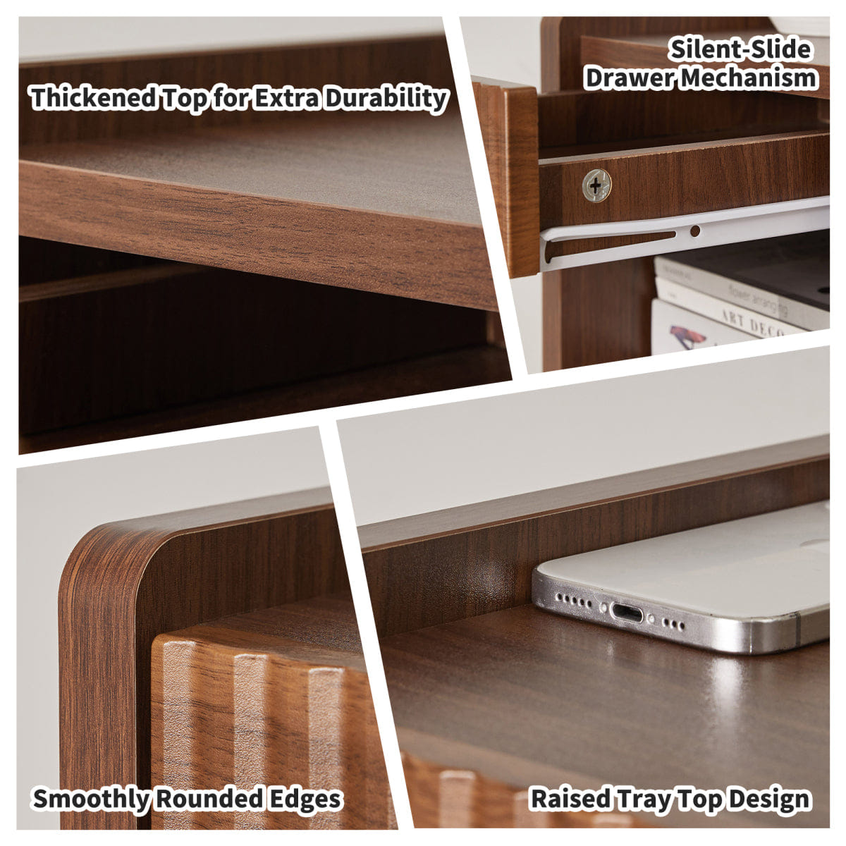 Drawer Streamdale Fluted Wood Nightstands with Drawer, 2 Pack Modern Bedside Tables