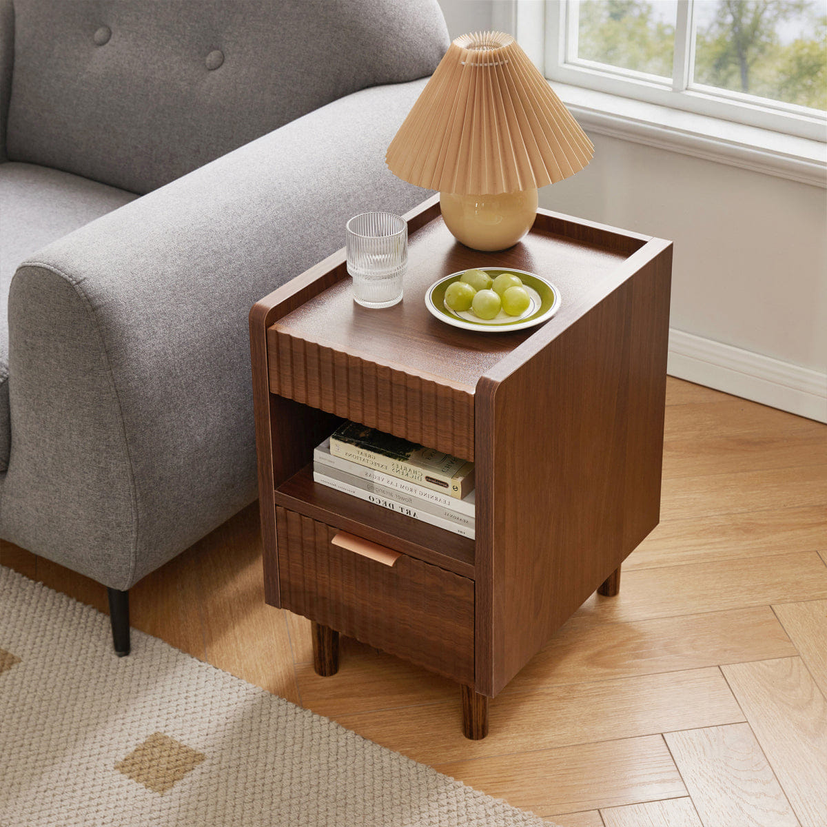 Drawer Streamdale Fluted Wood Nightstands with Drawer, 2 Pack Modern Bedside Tables