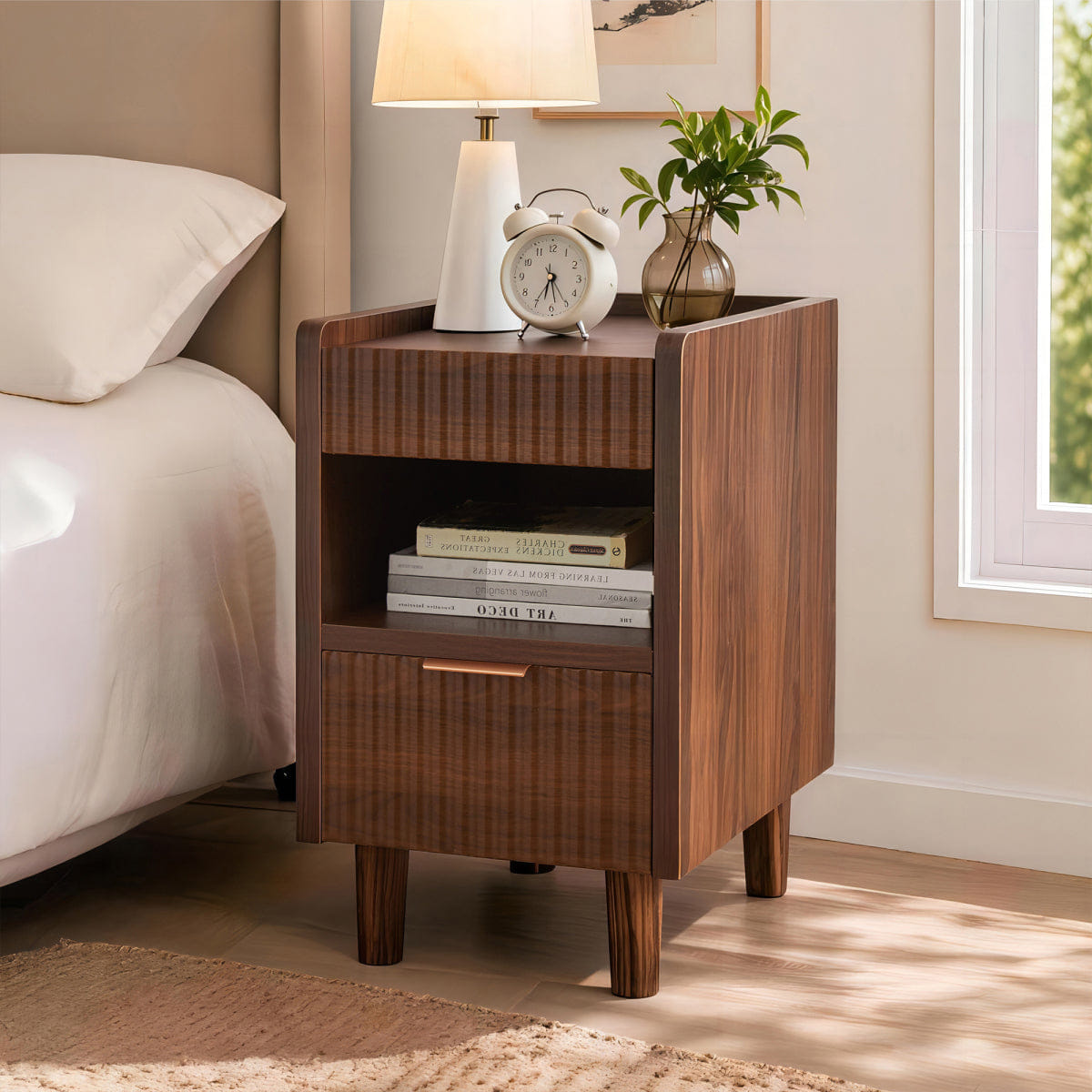 Drawer Streamdale Fluted Wood Nightstands with Drawer, 2 Pack Modern Bedside Tables