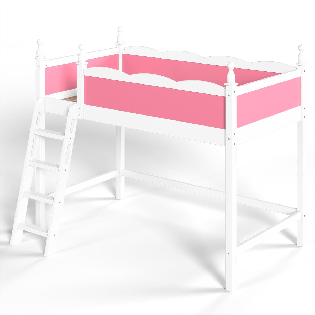 WHITE* Streamdale Twin Wood Loft Bed with Guardrails & Ladder, Pink/White