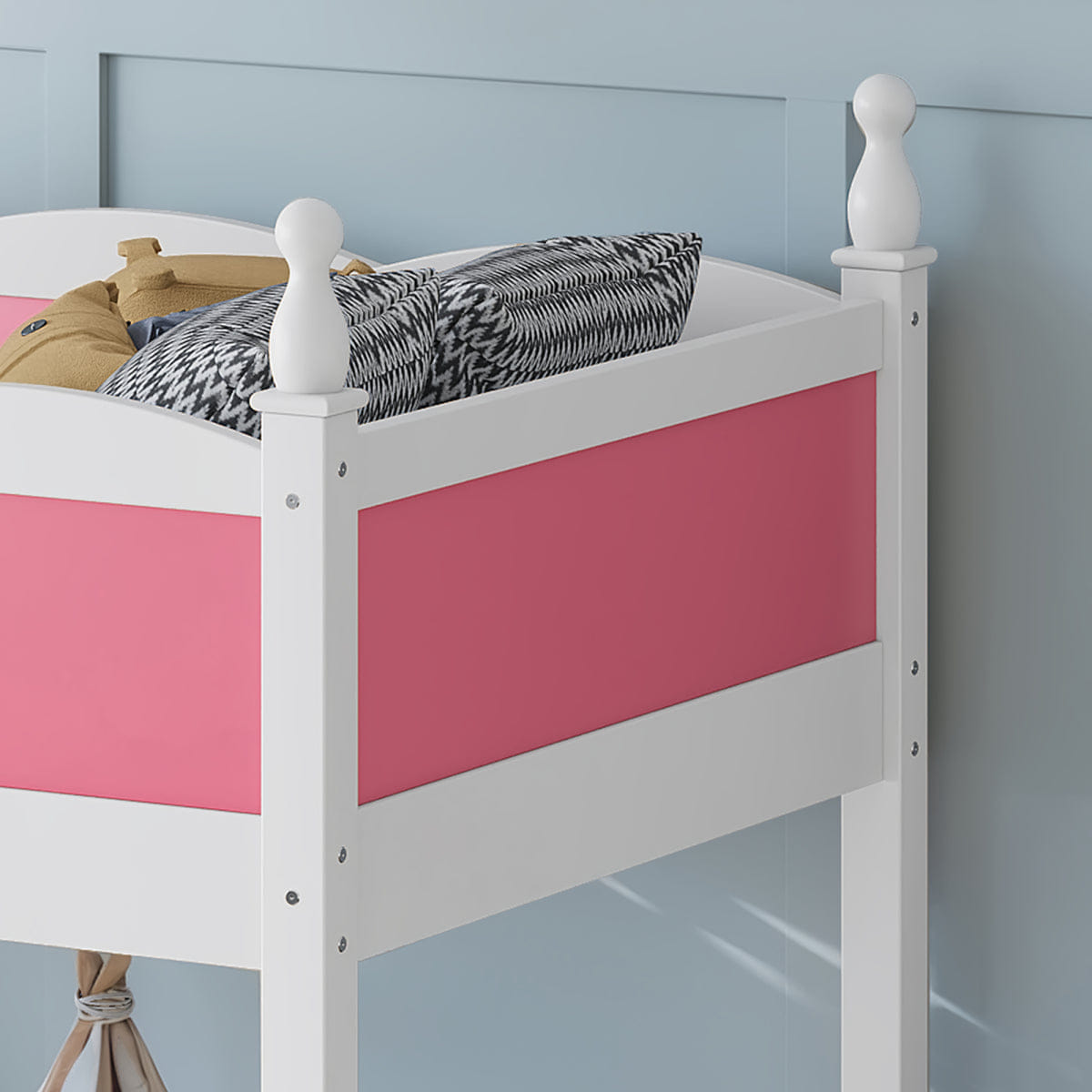 WHITE* Streamdale Twin Wood Loft Bed with Guardrails & Ladder, Pink/White