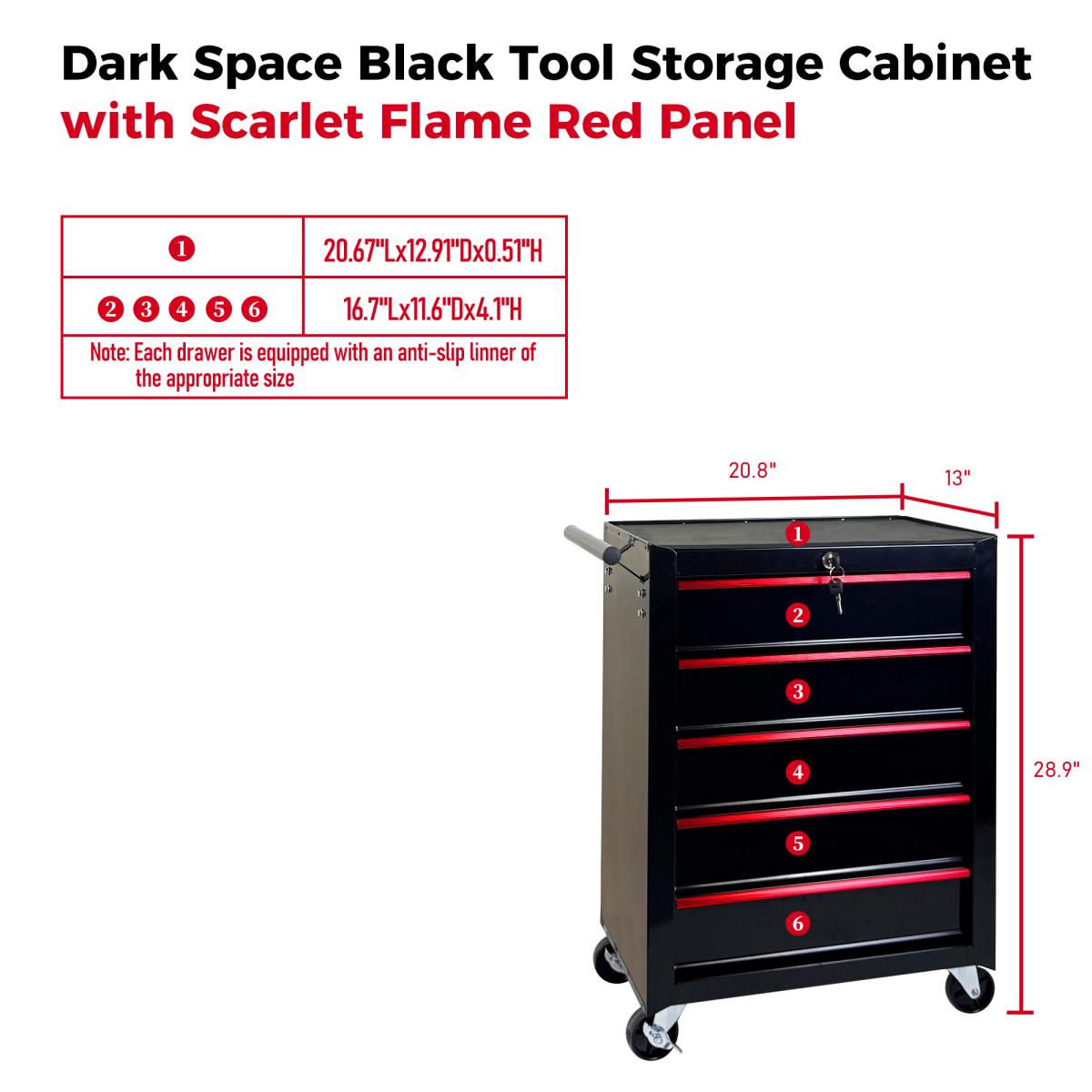 Drawer Streamdale Rolling Metal 5 - Drawer Tool Chest and Cabinet Storage Box - Black