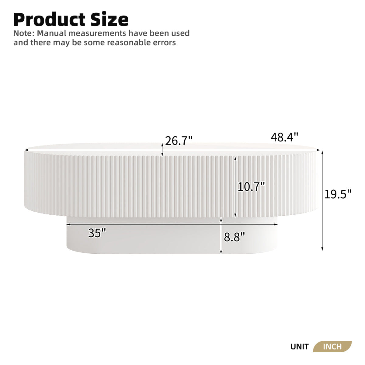 WHITE* Streamdale 48.4" Fluted Farmhouse Oval Coffee Table, White