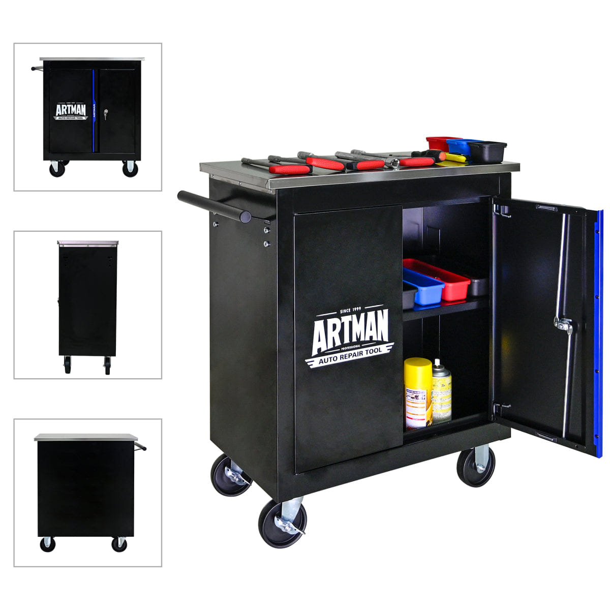 Blue Streamdale Lockable Double Door Tool Storage Cabinet - Black & Blue