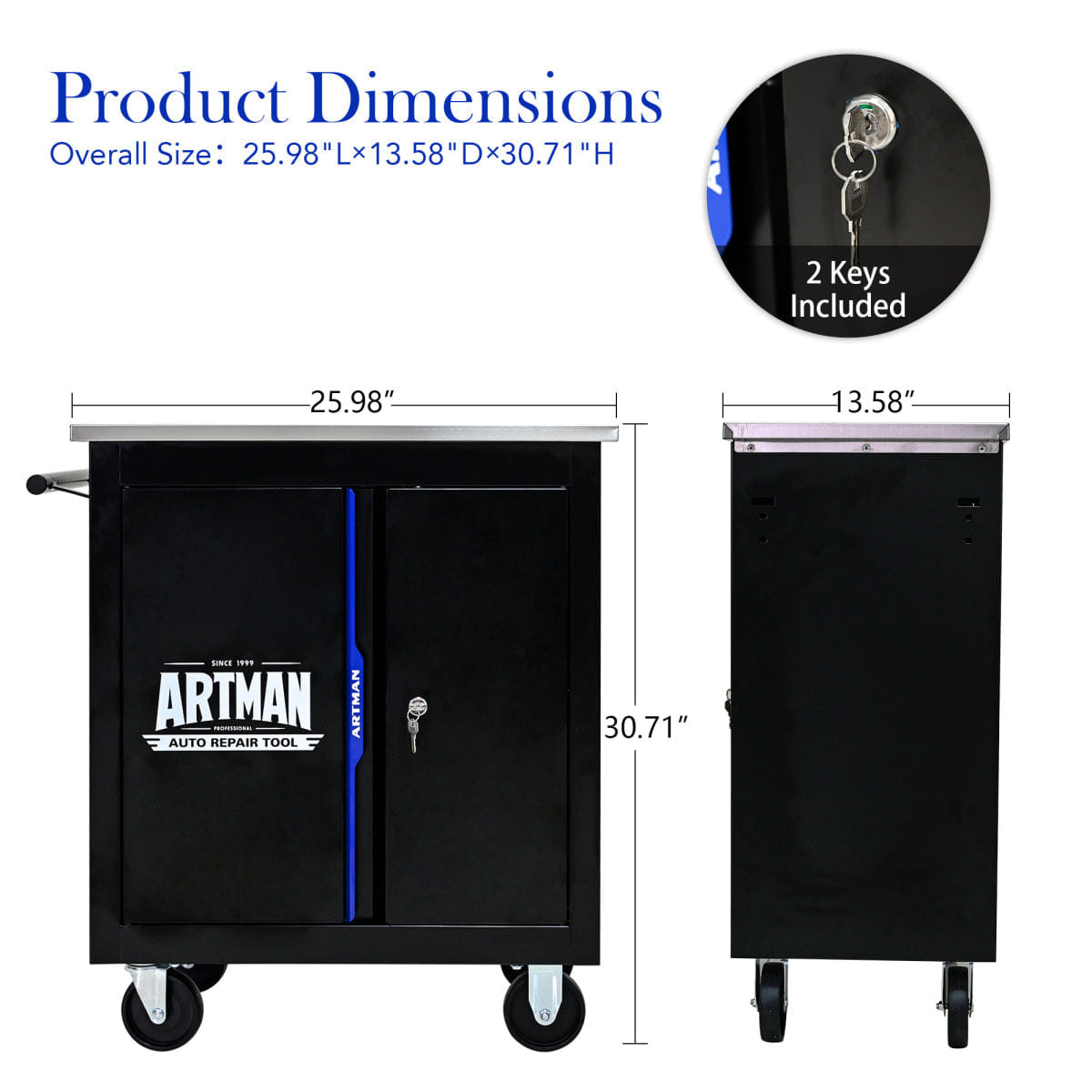 Blue Streamdale Lockable Double Door Tool Storage Cabinet - Black & Blue