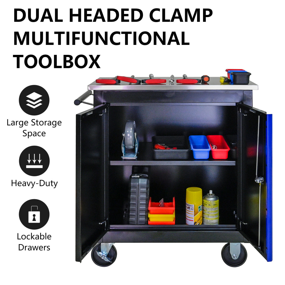 Blue Streamdale Lockable Double Door Tool Storage Cabinet - Black & Blue