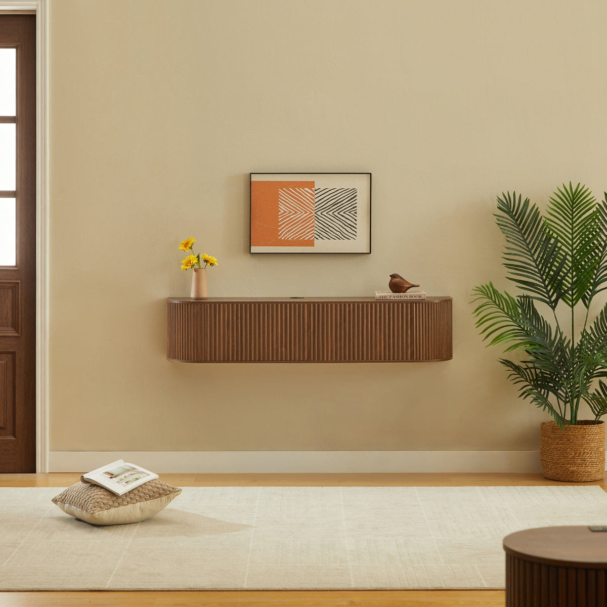 DOORS Streamdale 55" Floating TV Cabinet with Fluted Doors, Walnut