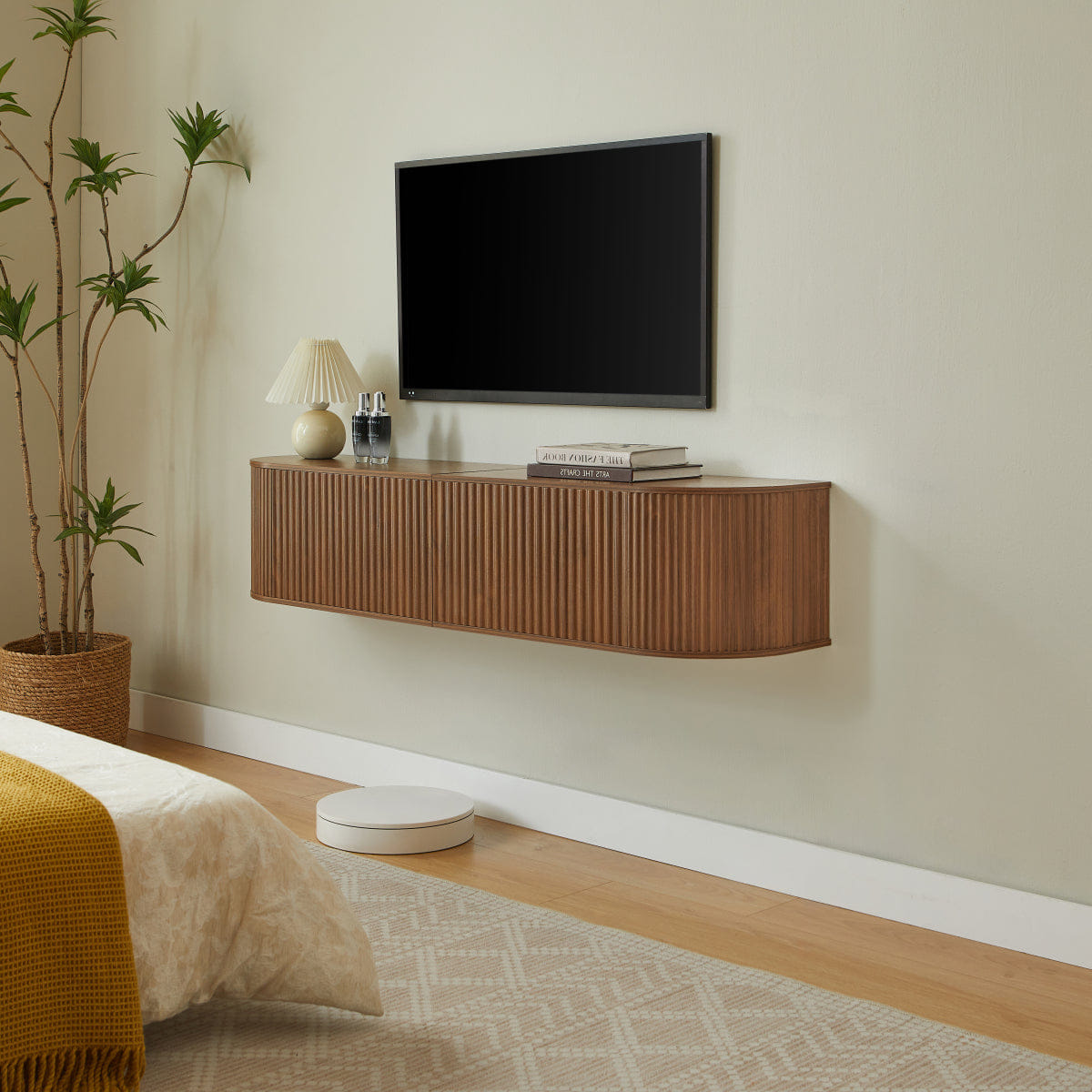 DOORS Streamdale 55" Floating TV Cabinet with Fluted Doors, Walnut