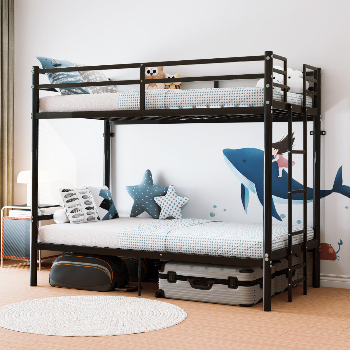 And Streamdale Twin Over Twin Metal Bunk Bed with Ladder and Guardrail, Black