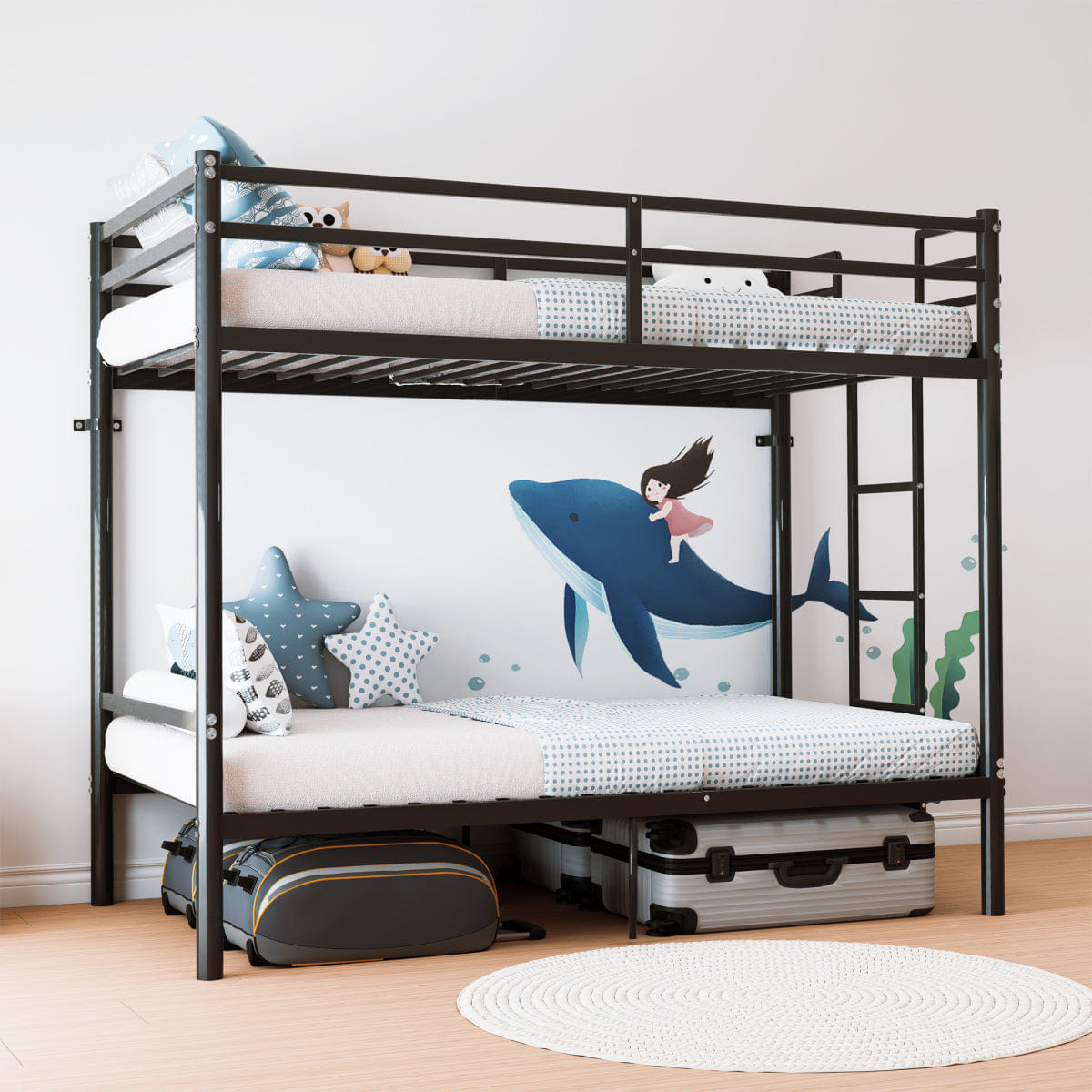 And Streamdale Twin Over Twin Metal Bunk Bed with Ladder and Guardrail, Black