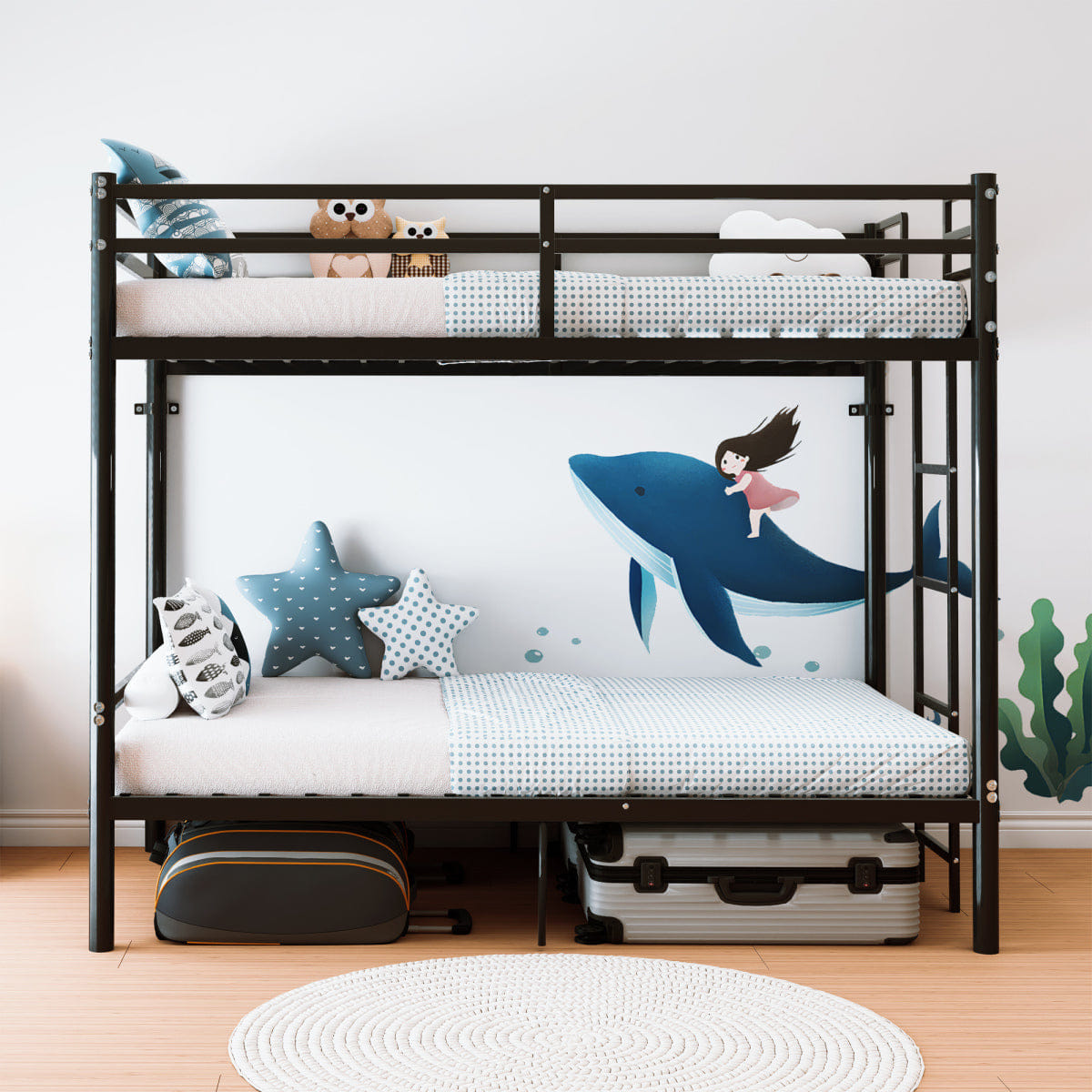 And Streamdale Twin Over Twin Metal Bunk Bed with Ladder and Guardrail, Black