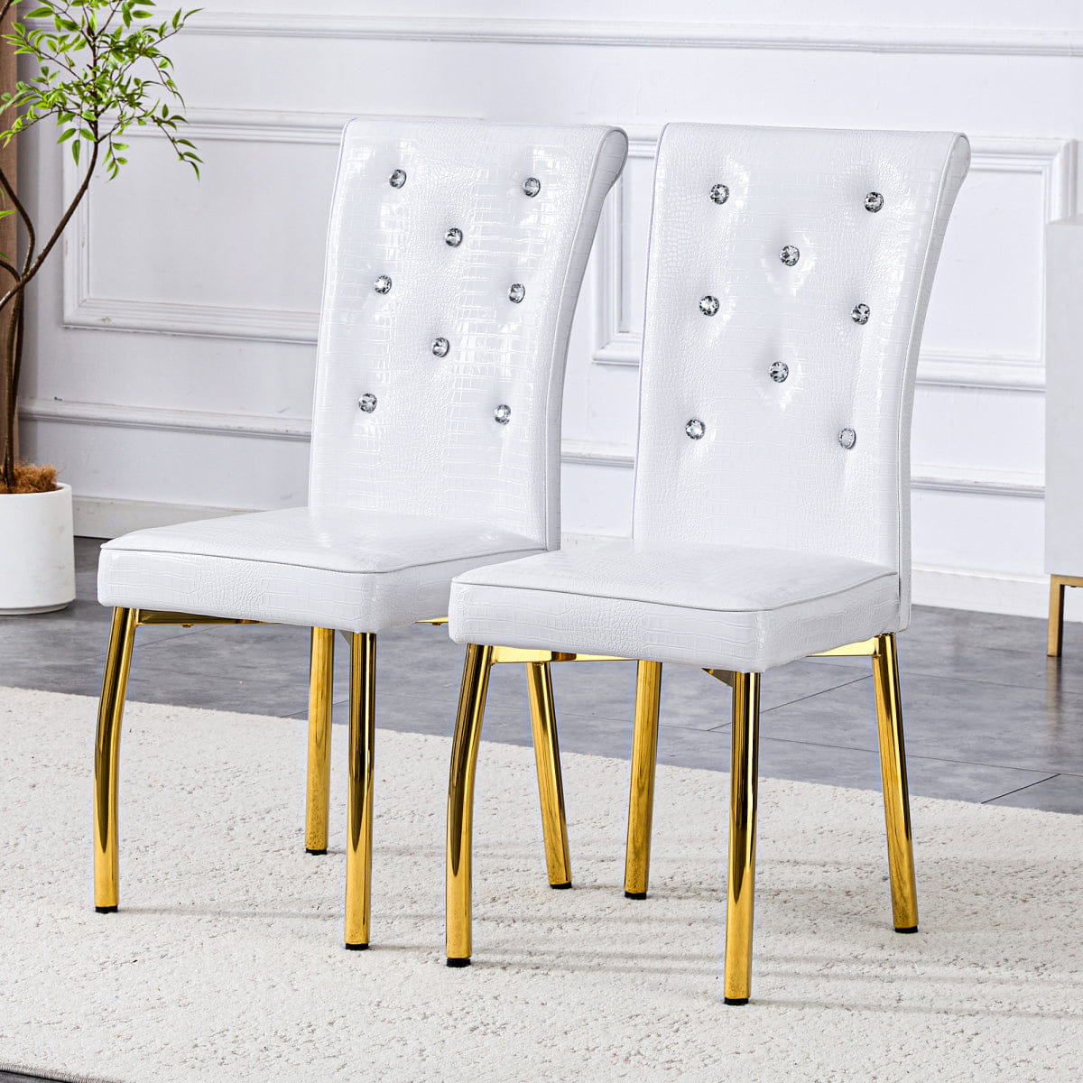 Retro Streamdale Set of 2 Retro Alligator - Textured Dining Chairs with Crystal Buckle