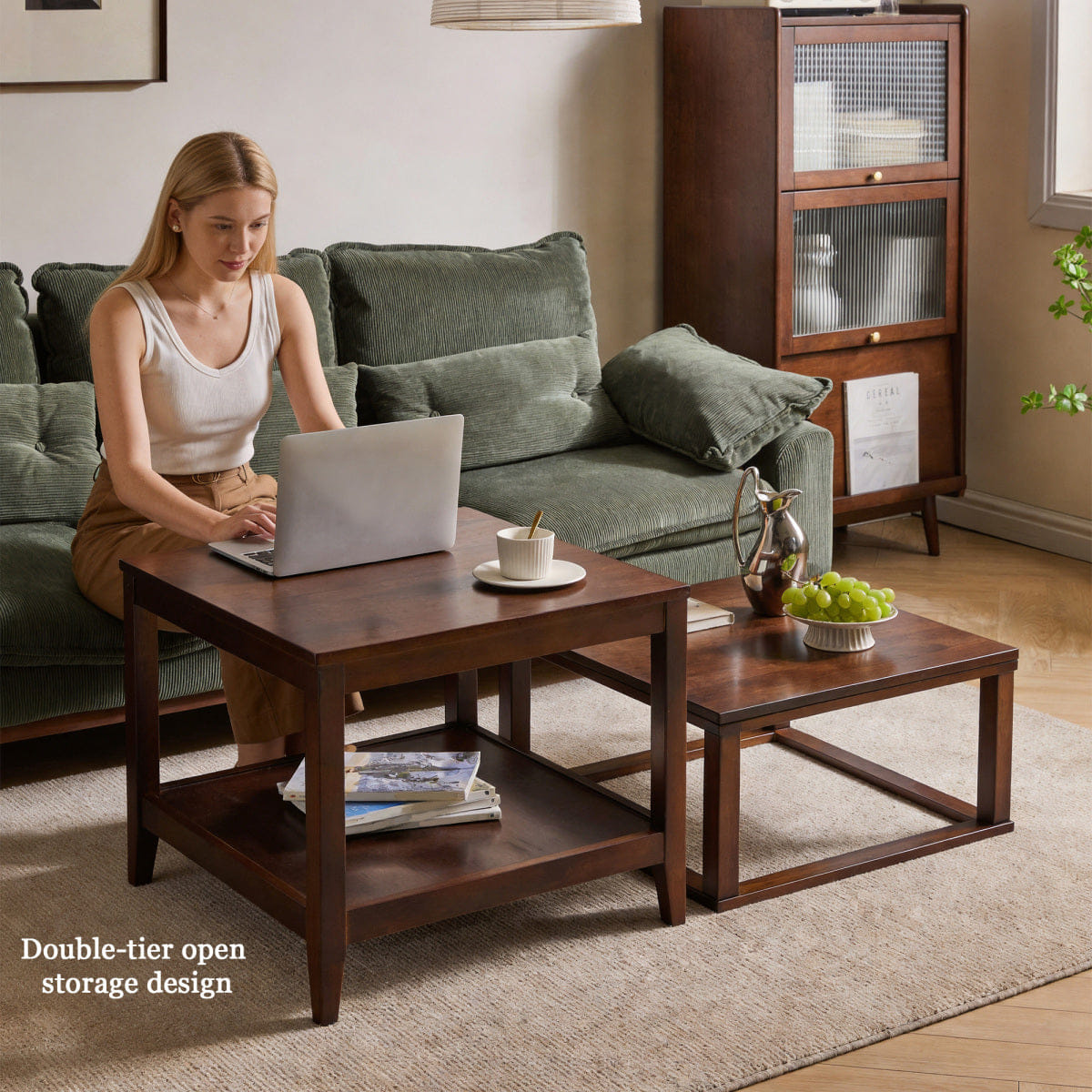 !SOLID Streamdale Solid Wood 2 - Tier Square End Table with Storage Shelf