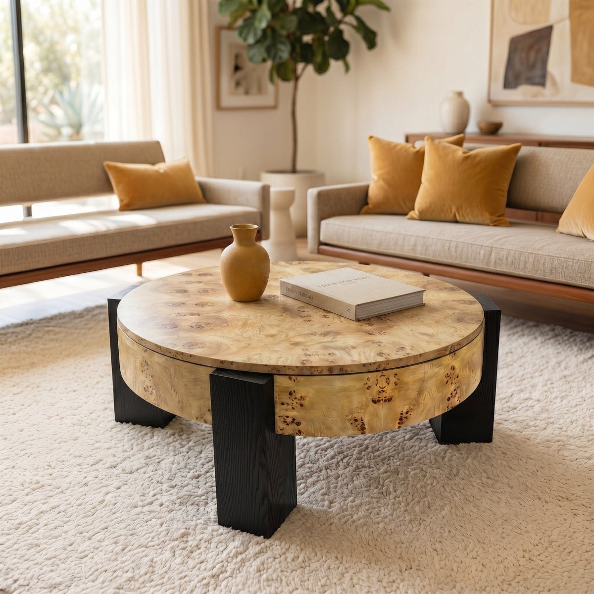 Hidden Streamdale 33'' Round Burl Wood Storage Coffee Table with Hidden Compartment