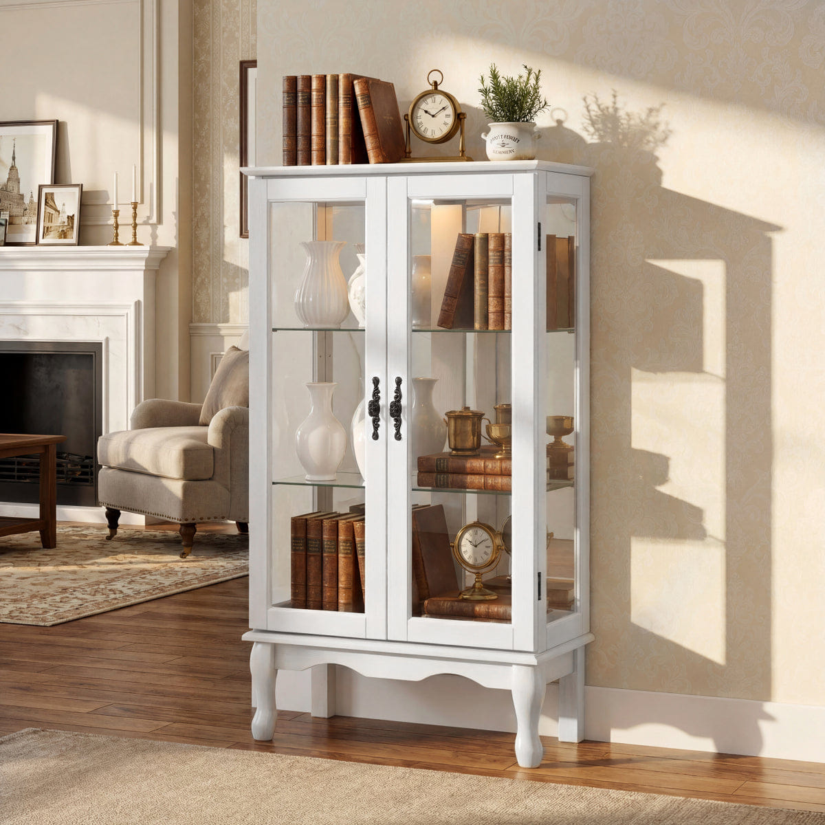 DOORS Streamdale Lighted Curio Cabinet with Glass Doors and Adjustable Shelves (White)