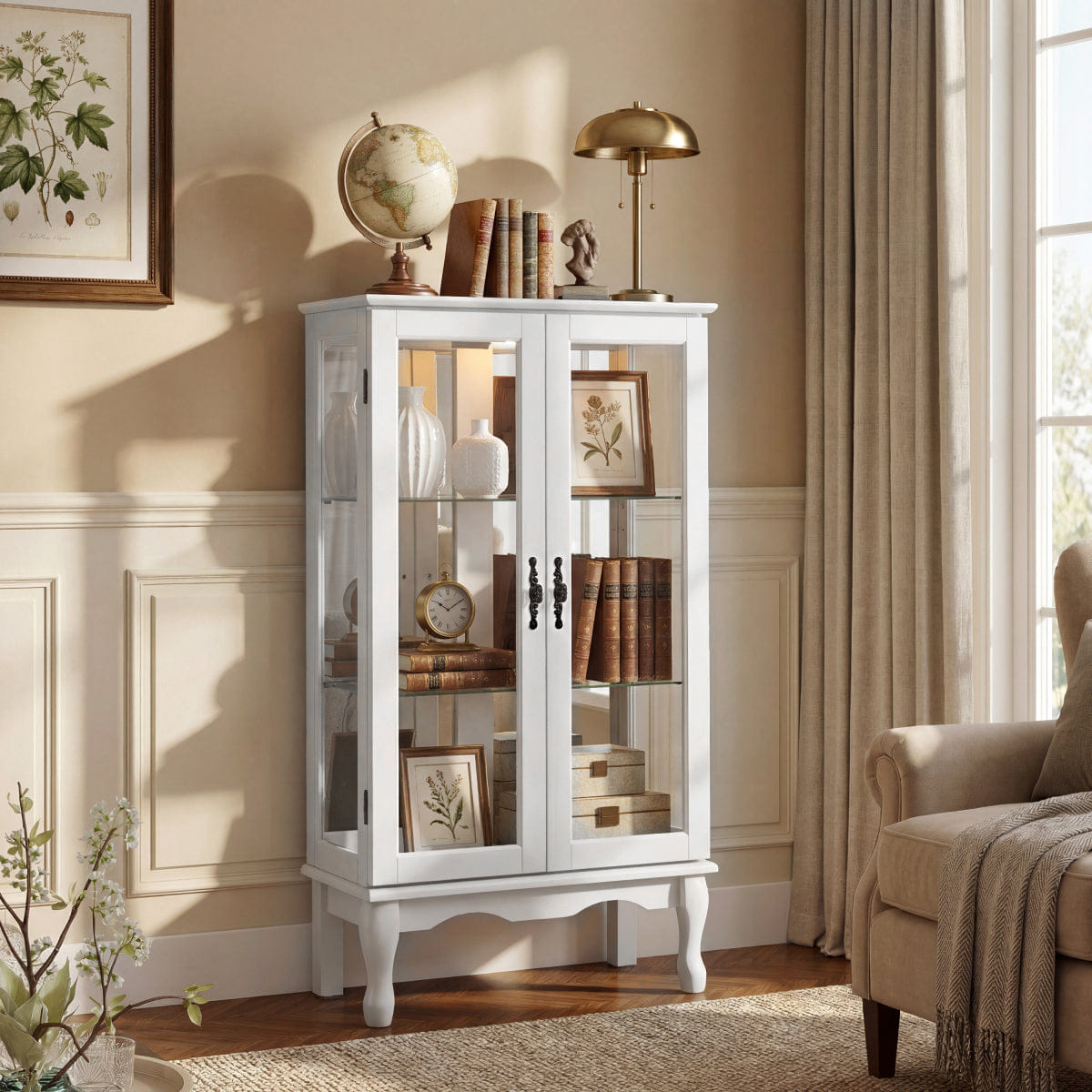 DOORS Streamdale Lighted Curio Cabinet with Glass Doors and Adjustable Shelves (White)