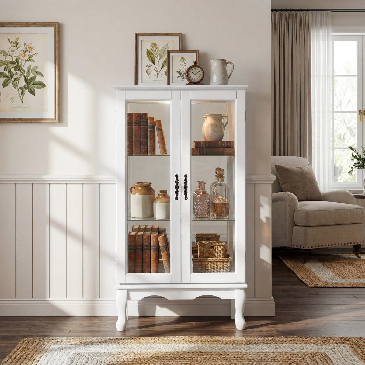 DOORS Streamdale Lighted Curio Cabinet with Glass Doors and Adjustable Shelves (White)