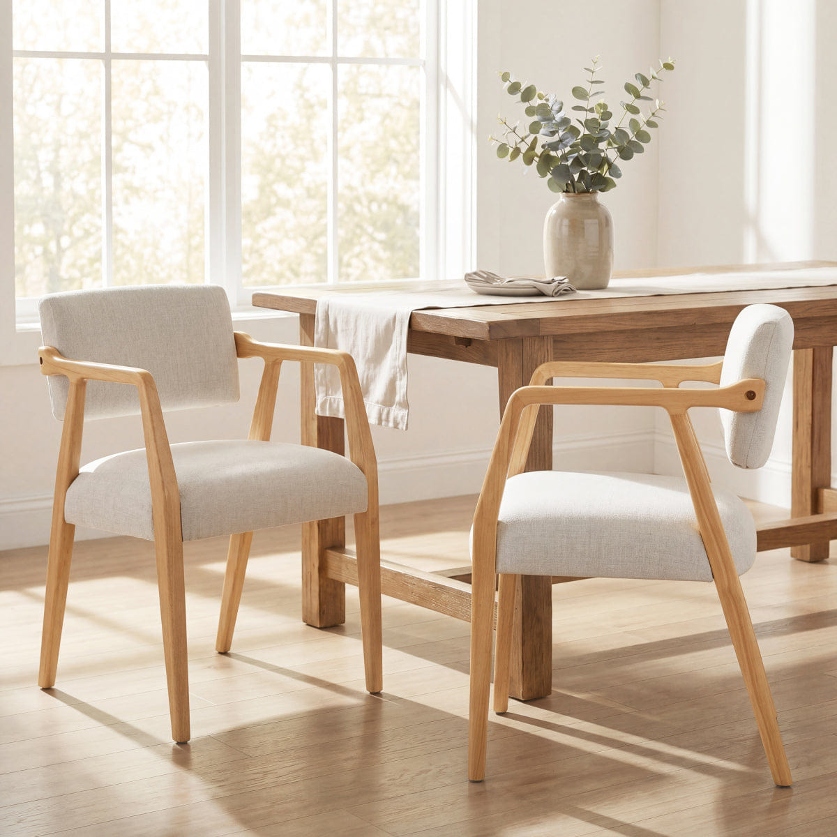 WOOD Streamdale Mid - Century Rubber Wood Dining Armchairs, Natural/Beige (Set of 2)