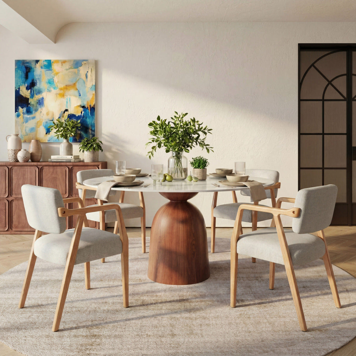 WOOD Streamdale Mid - Century Rubber Wood Dining Armchairs, Natural/Beige (Set of 2)