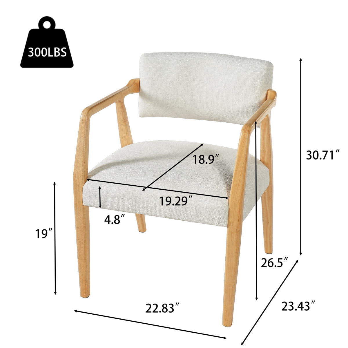 WOOD Streamdale Mid - Century Rubber Wood Dining Armchairs, Natural/Beige (Set of 2)