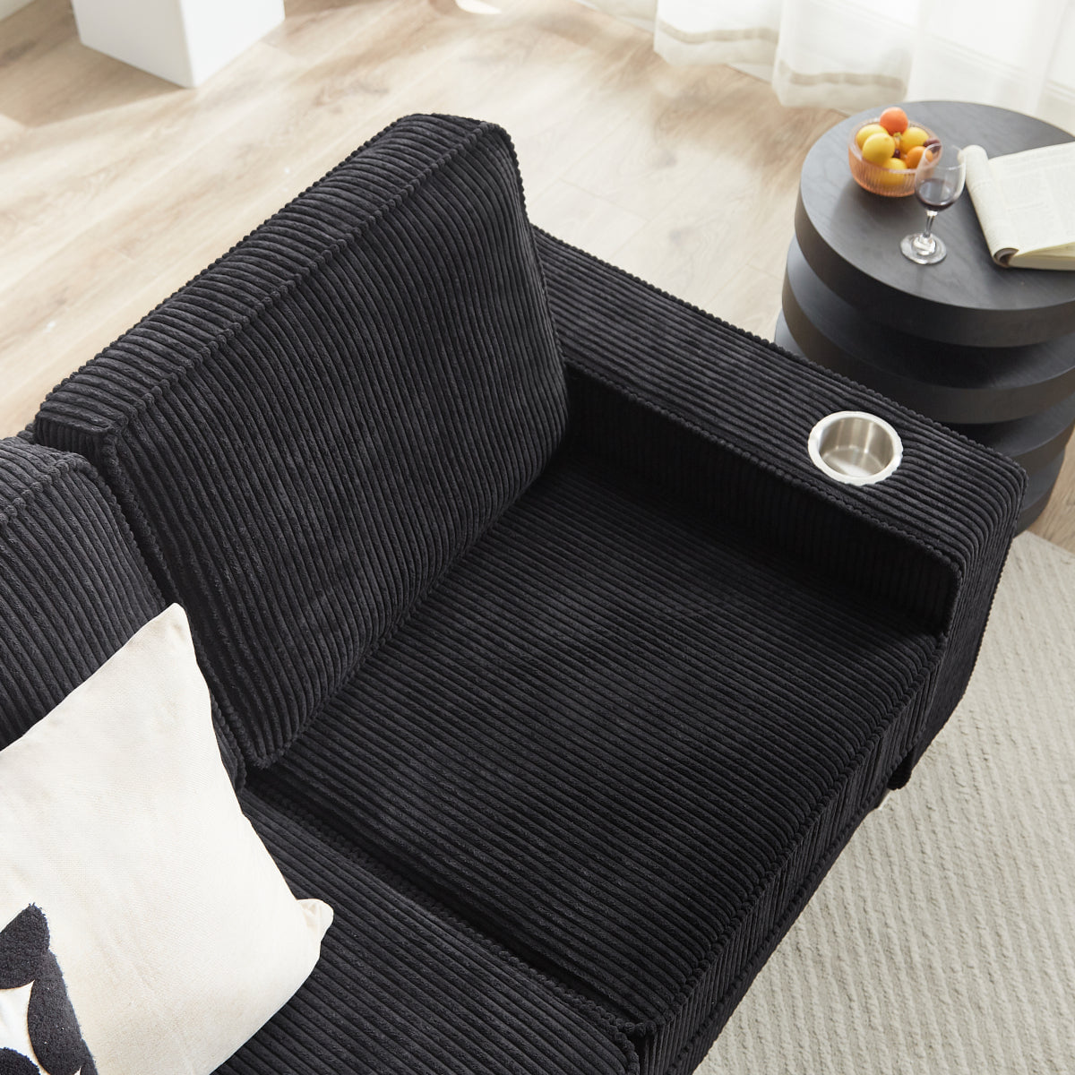 Corduroy Streamdale Modern 83.86" 3 - Seater Corduroy Sofa for Living Room - Black