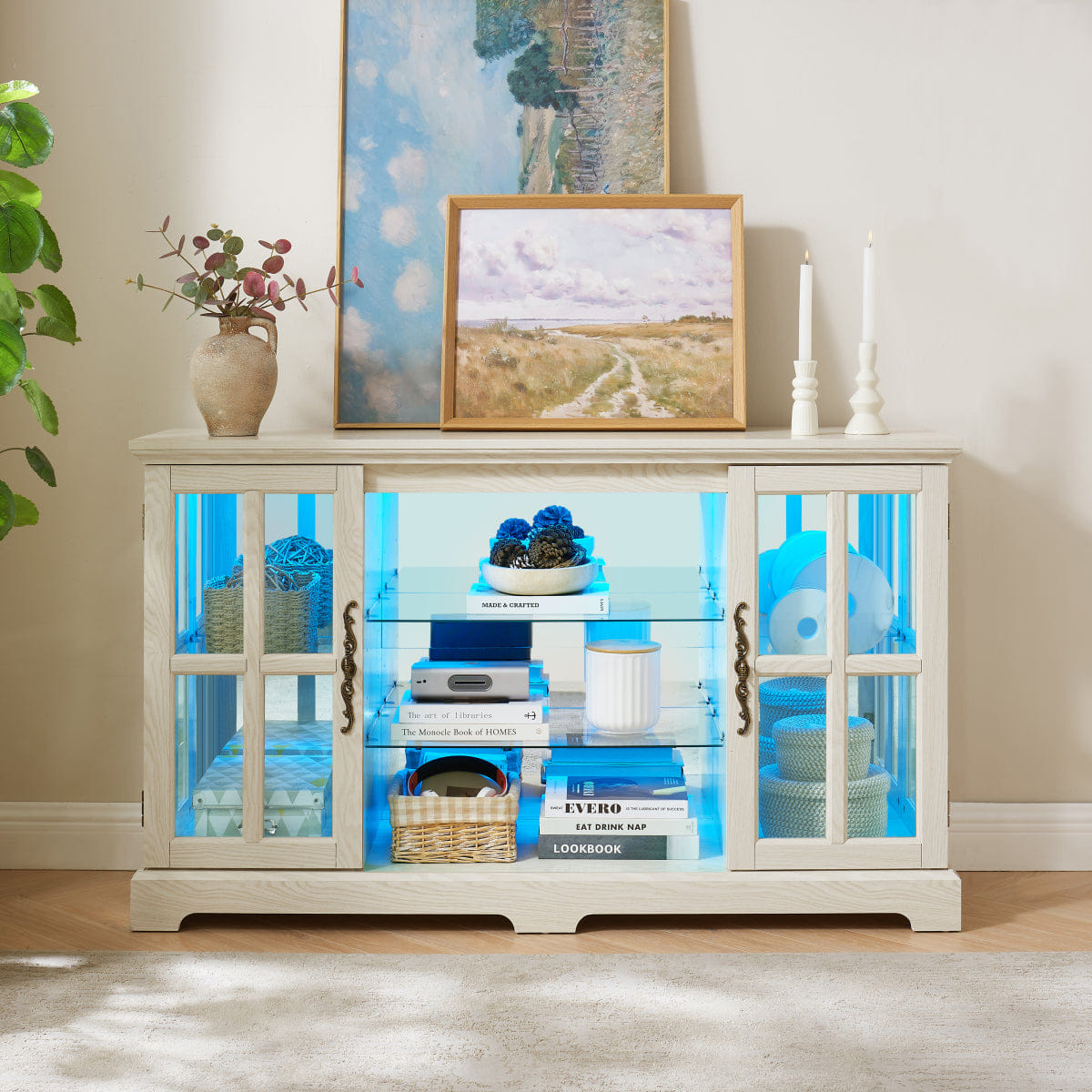 WHITE* Streamdale White 2 - Door Glass Cabinet with RGB Lights & Adjustable Shelves
