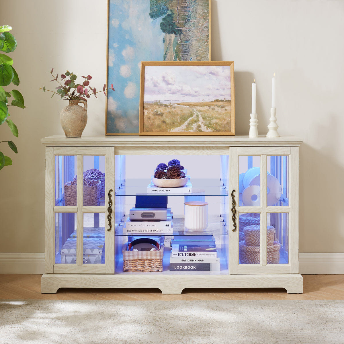 WHITE* Streamdale White 2 - Door Glass Cabinet with RGB Lights & Adjustable Shelves