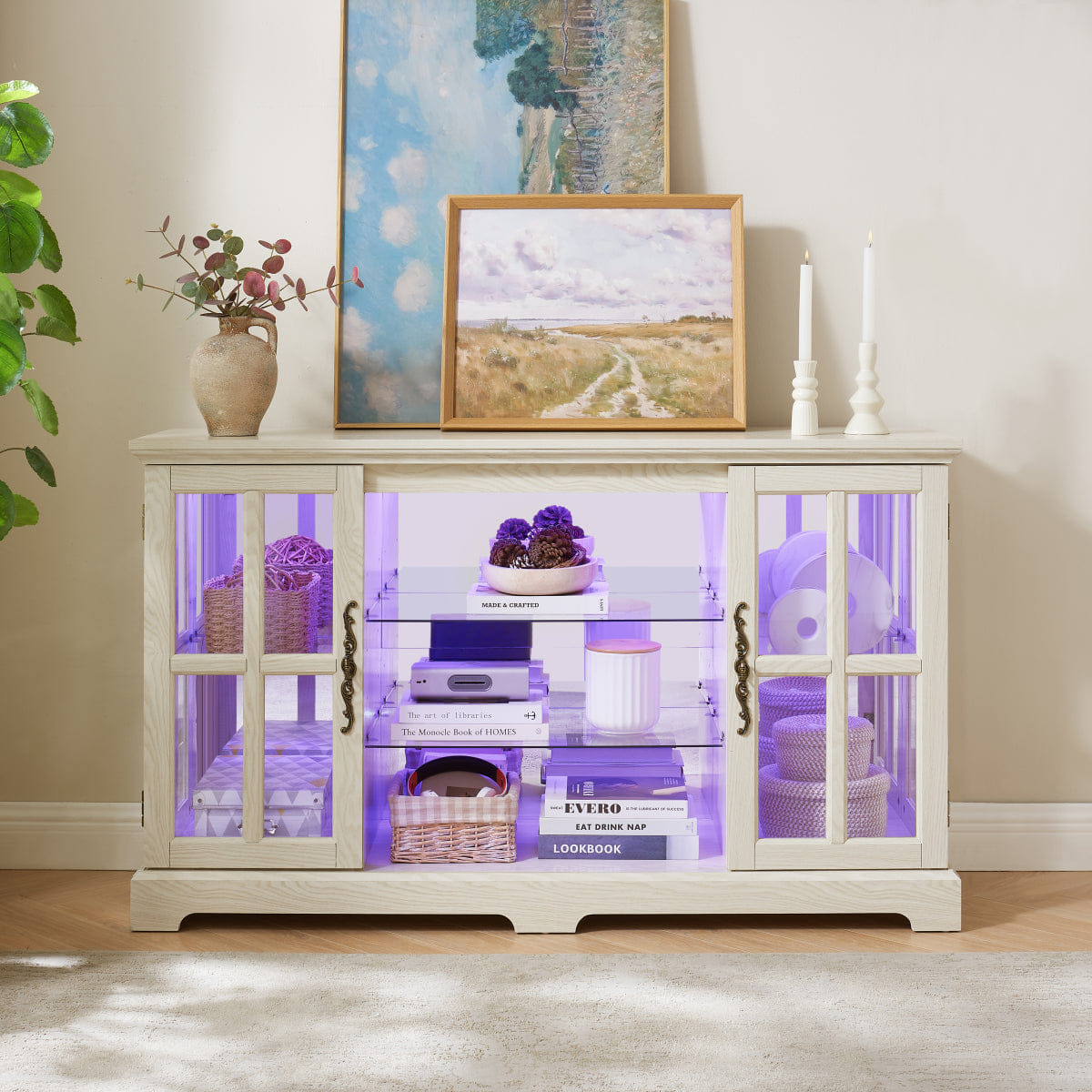 WHITE* Streamdale White 2 - Door Glass Cabinet with RGB Lights & Adjustable Shelves