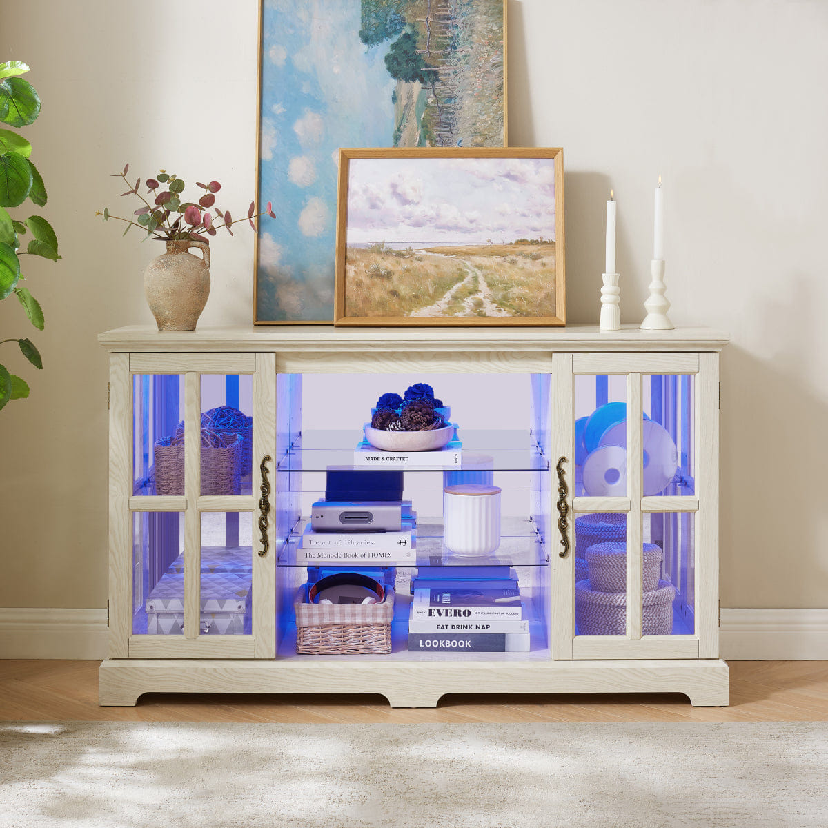 WHITE* Streamdale White 2 - Door Glass Cabinet with RGB Lights & Adjustable Shelves