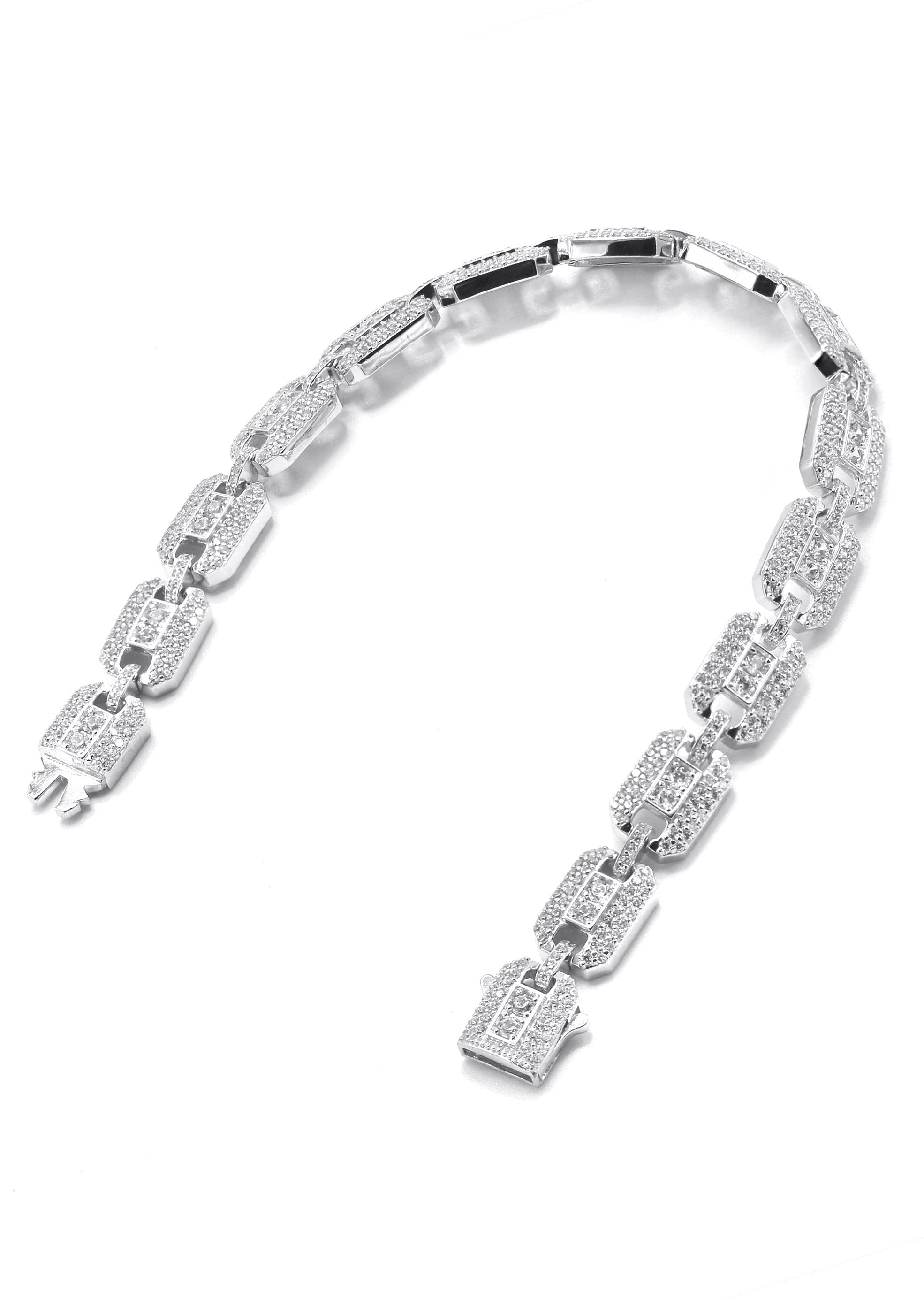 Manufacturer 43 Silver White Ice Square Link Bracelet