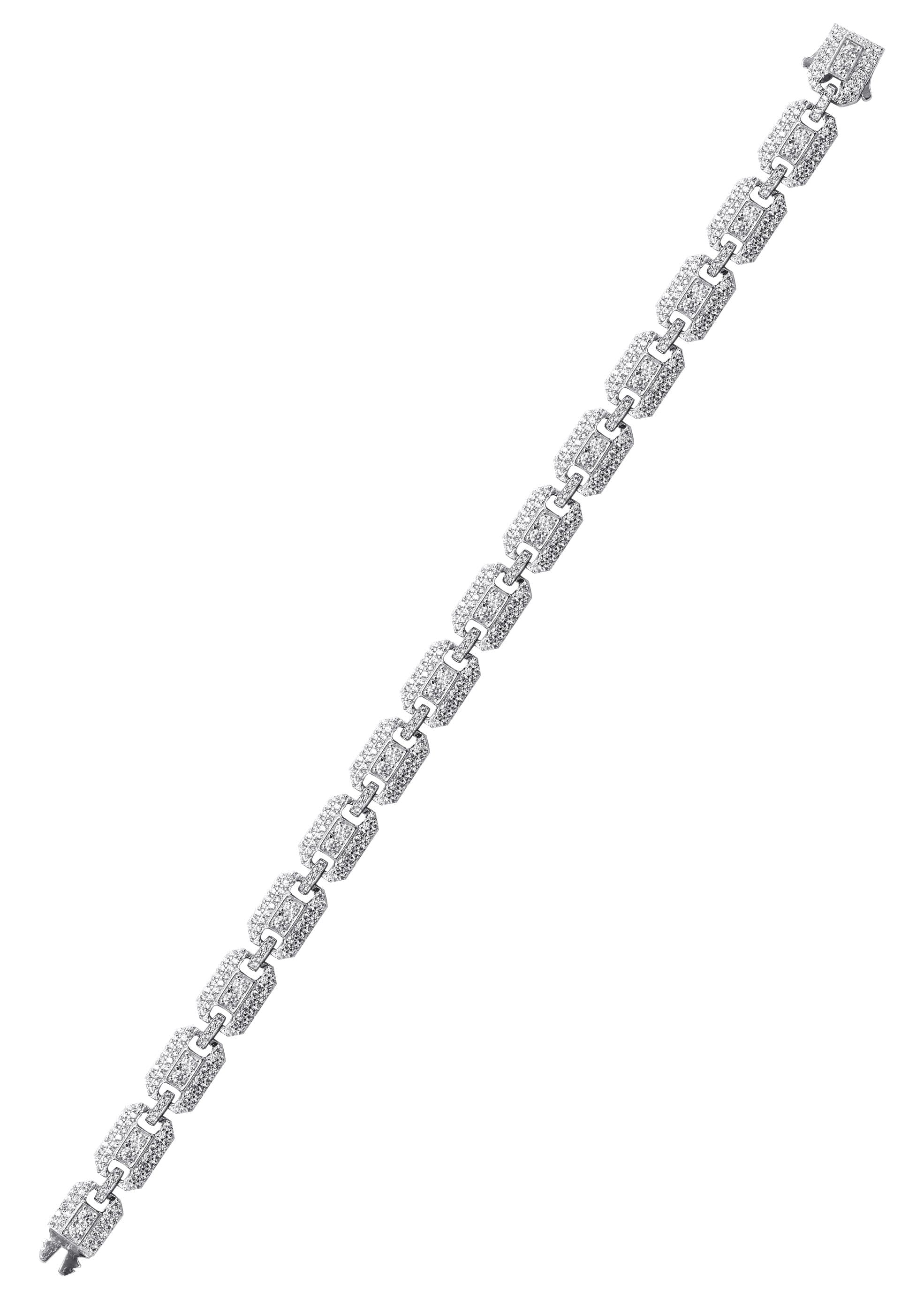 Manufacturer 43 Silver White Ice Square Link Bracelet