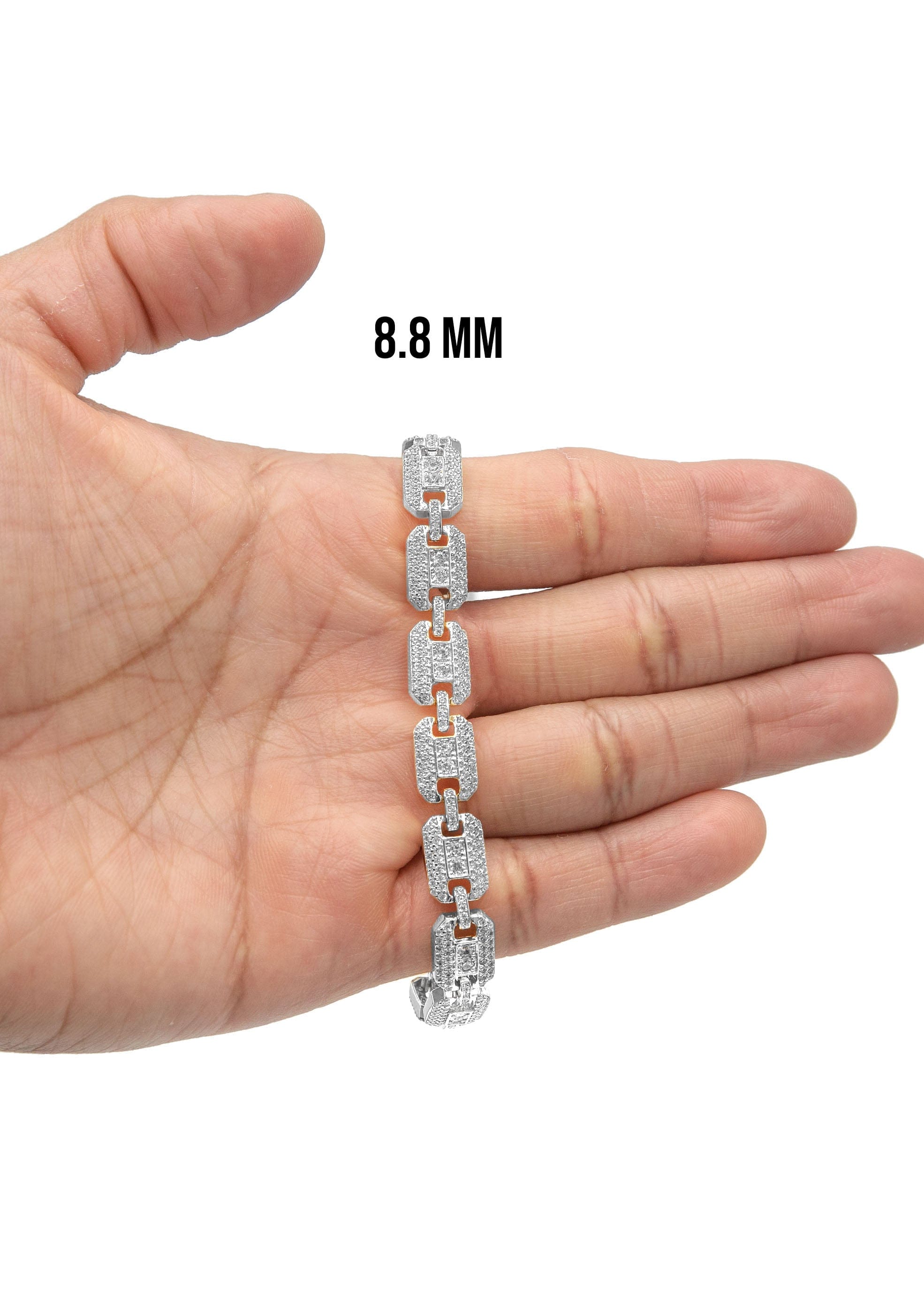 Manufacturer 43 Silver White Ice Square Link Bracelet