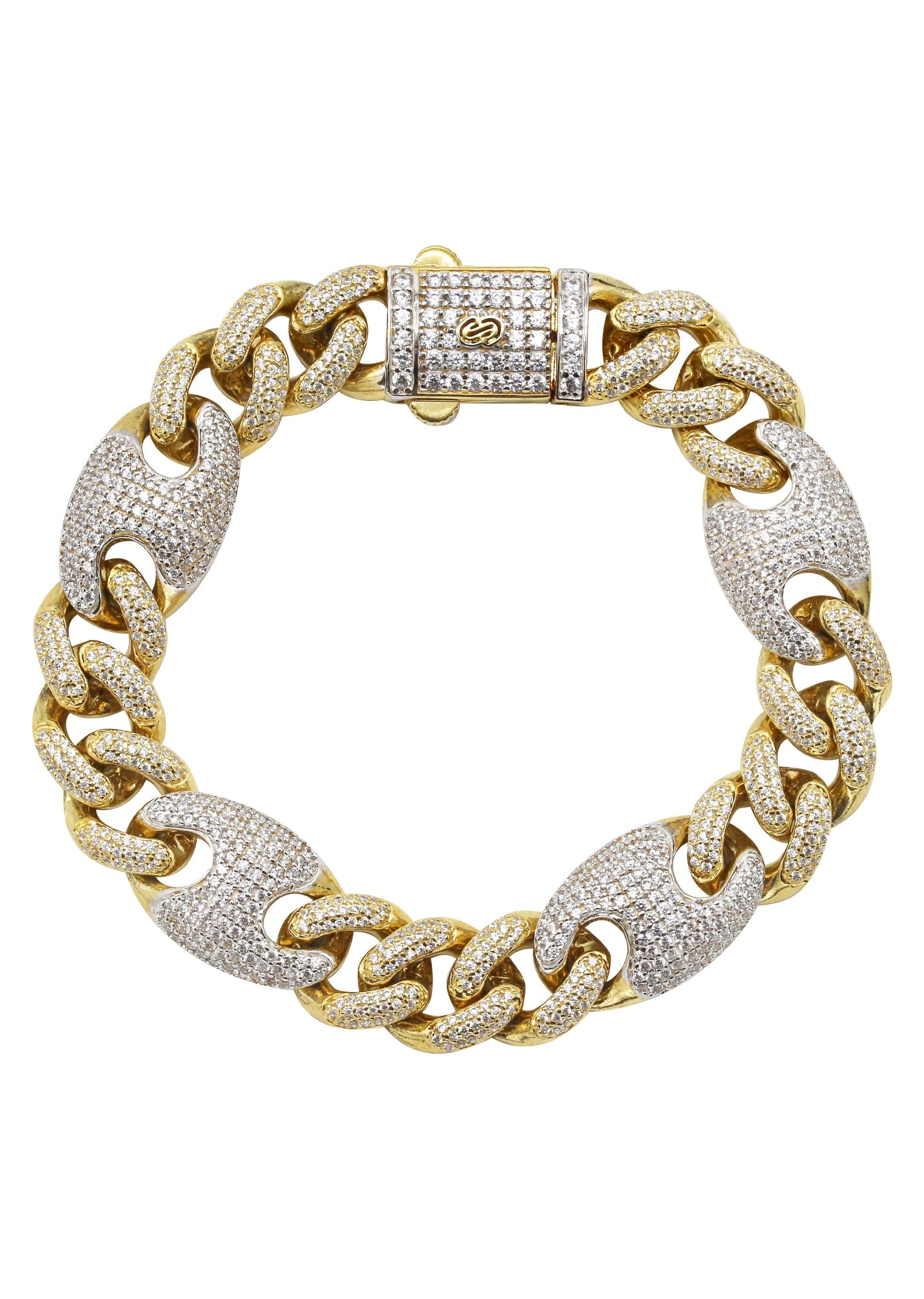 Manufacturer 43 Silver Gold Iced Out Cuban Mariner Bracelet