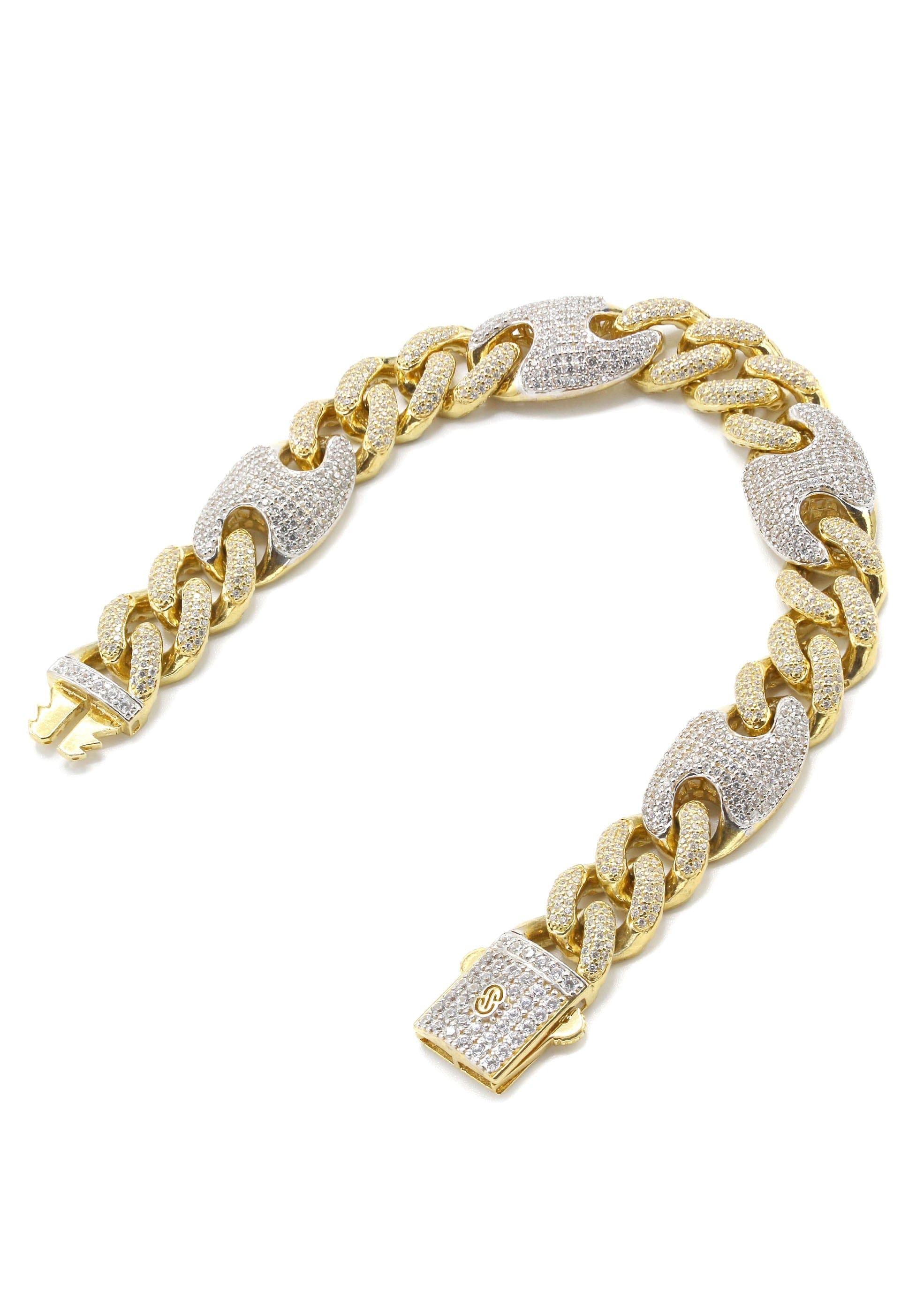 Manufacturer 43 Silver Gold Iced Out Cuban Mariner Bracelet