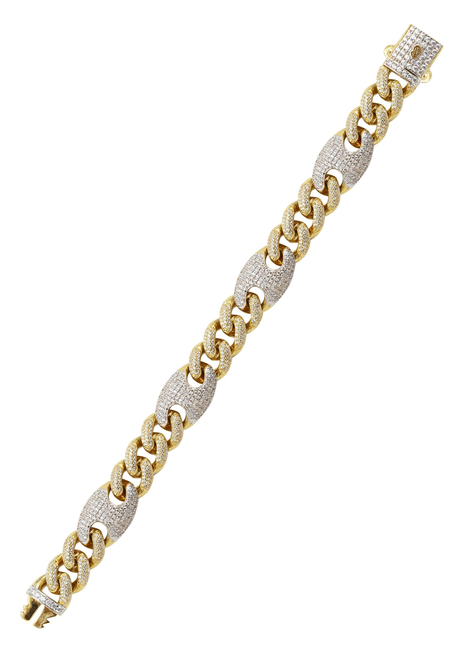 Manufacturer 43 Silver Gold Iced Out Cuban Mariner Bracelet