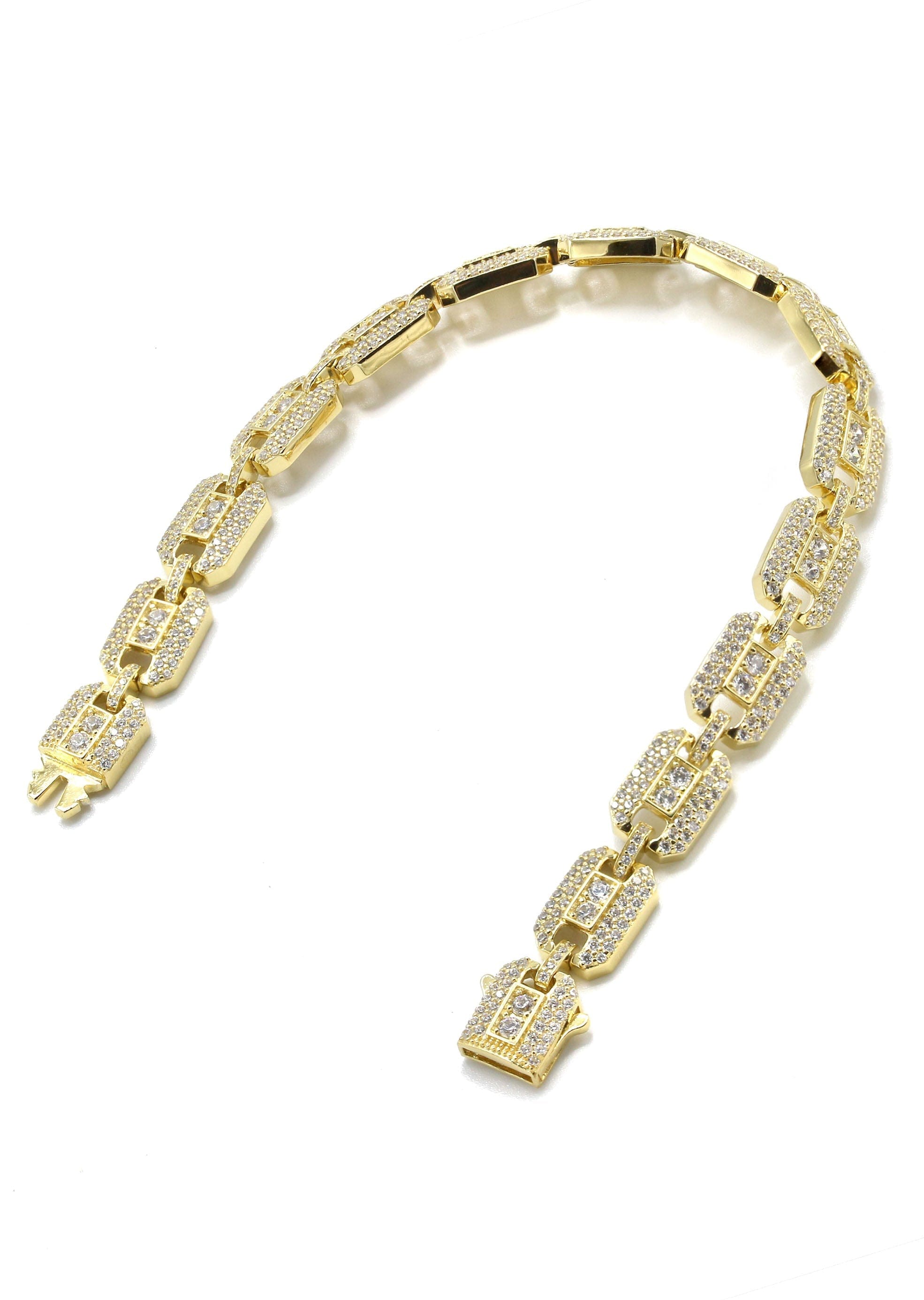 Manufacturer 43 Silver Gold Ice Square Link Bracelet