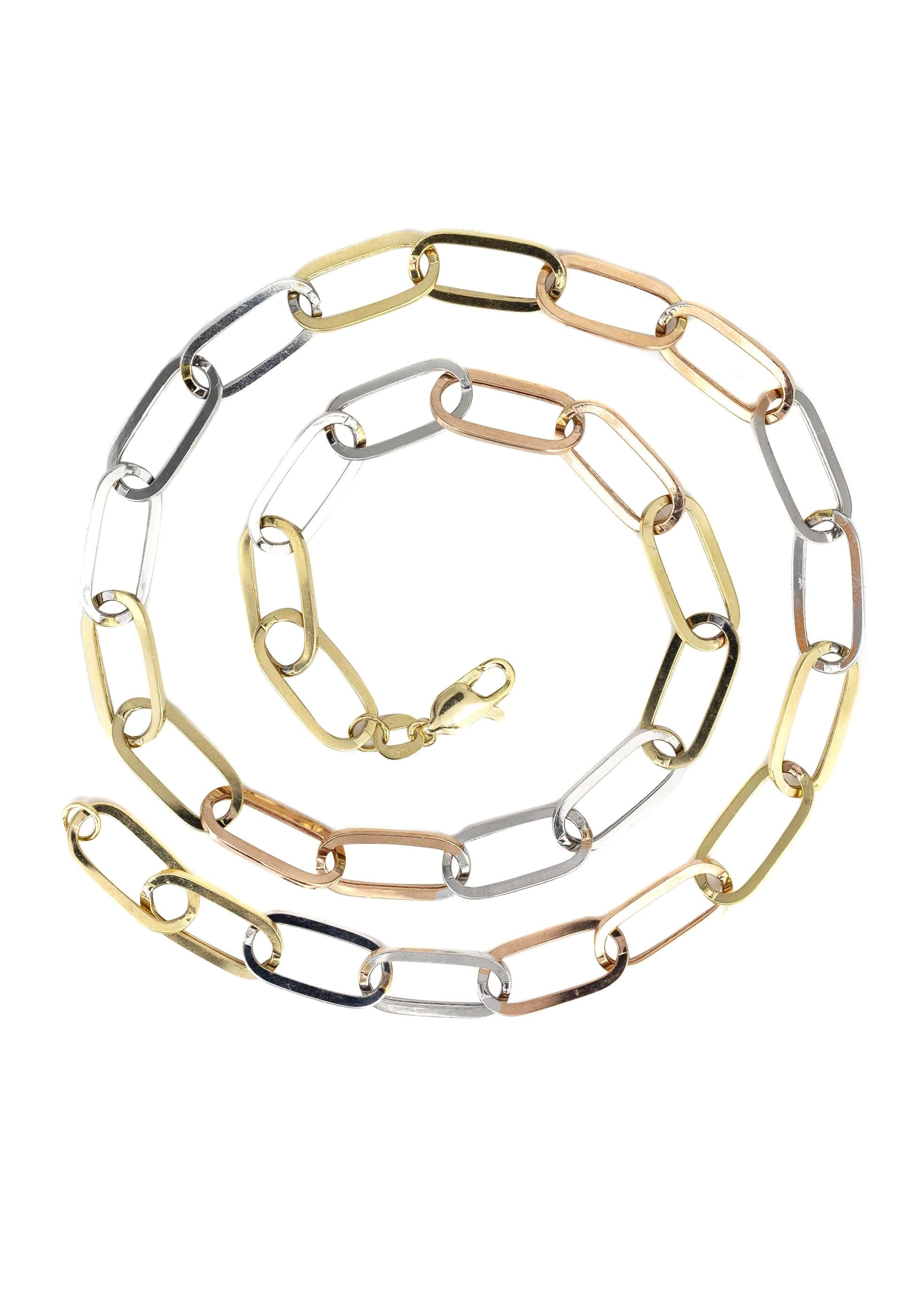 Manufacturer 41 Semi Solid Tri Color Paper Clip Gold Chain 14K