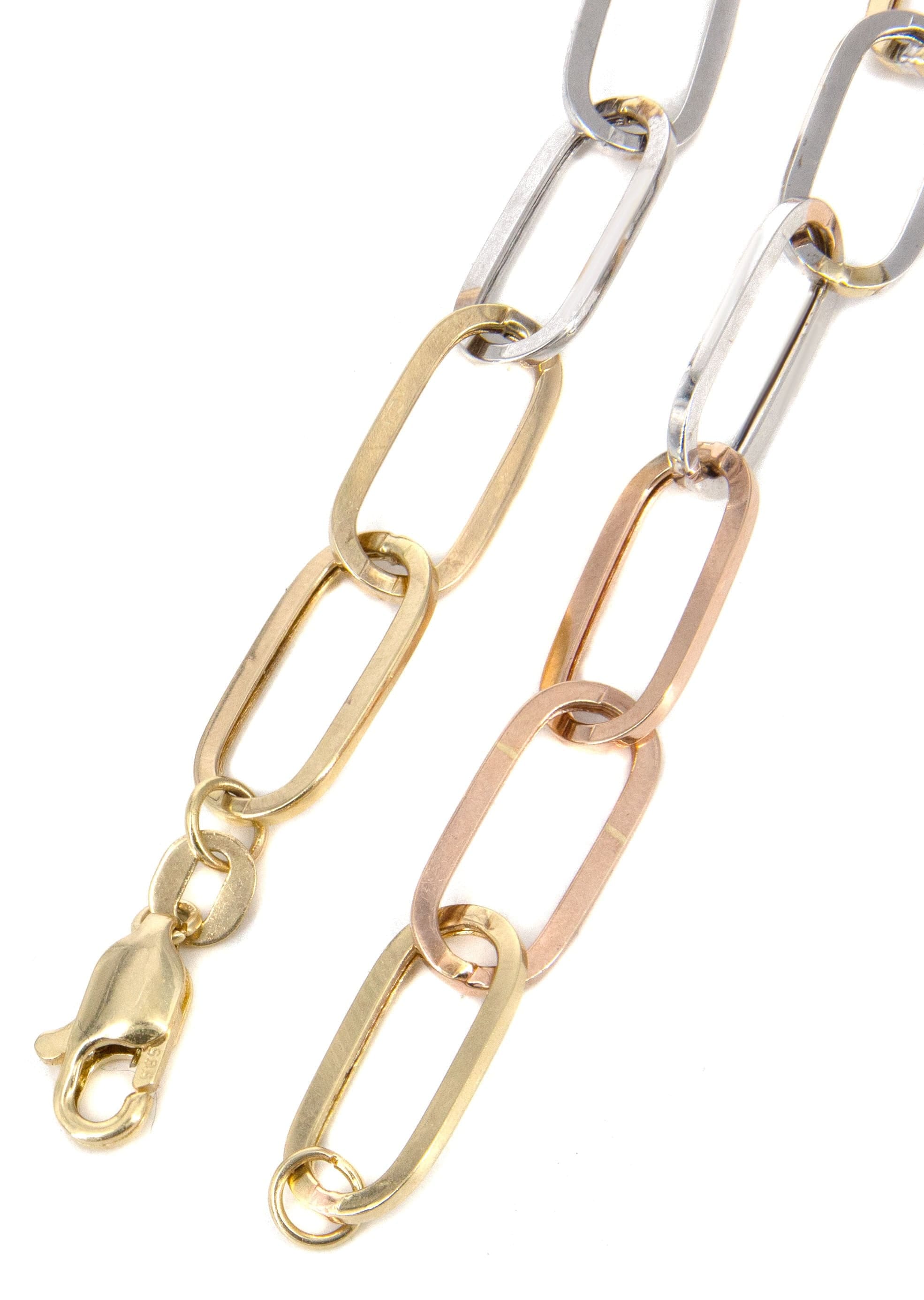 Manufacturer 41 Semi Solid Tri Color Paper Clip Gold Chain 14K