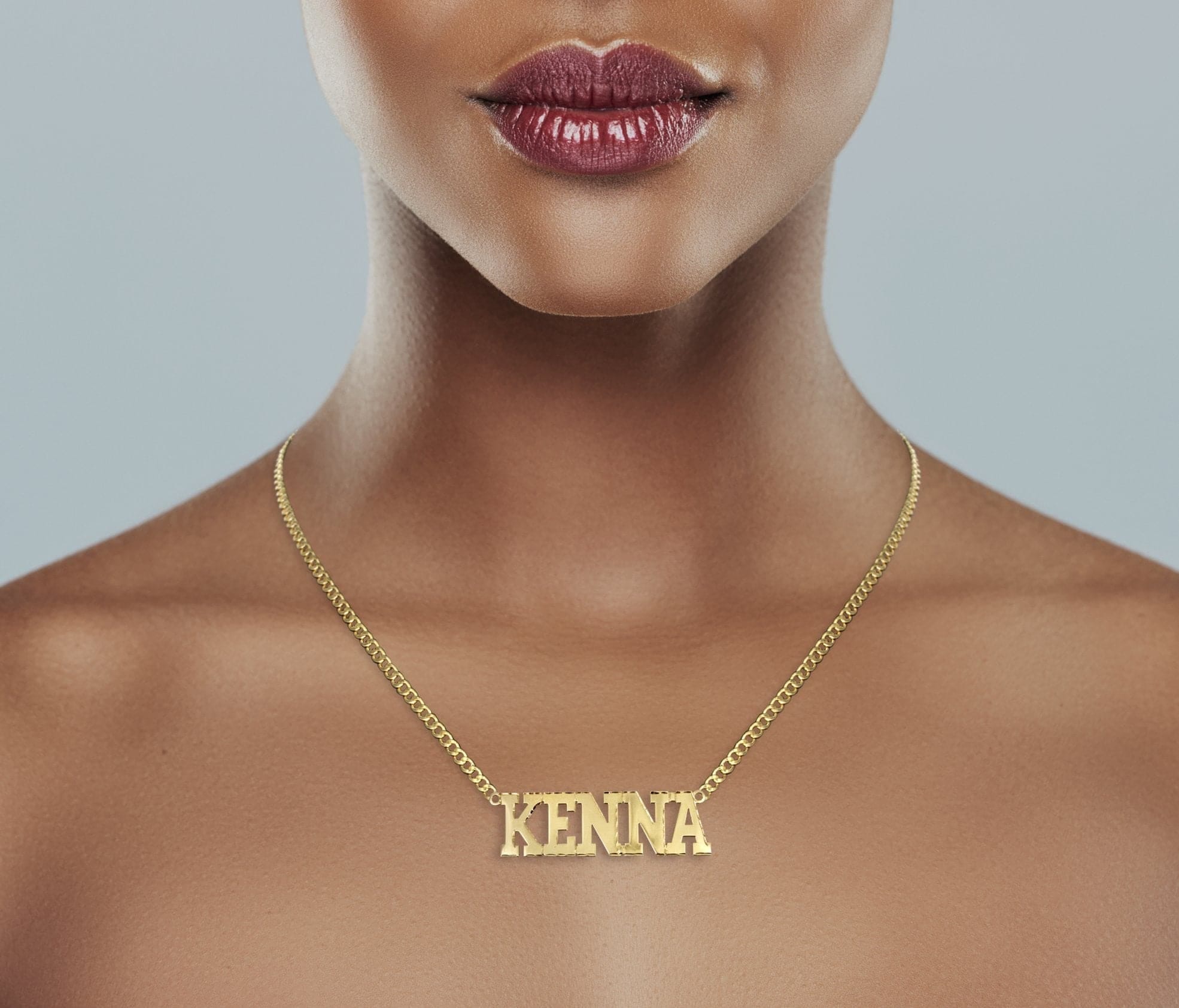 Manufacturer 16 14K Gold Diamond Cut Name Plate Necklace | Style #46